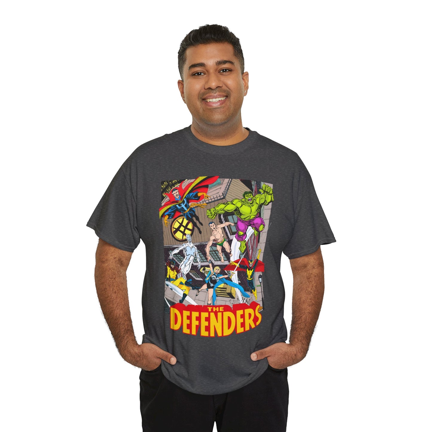 Defenders T-Shirt - John Byrne Art - Marvel Comics - Dr Strange, Nighthawk, Hulk