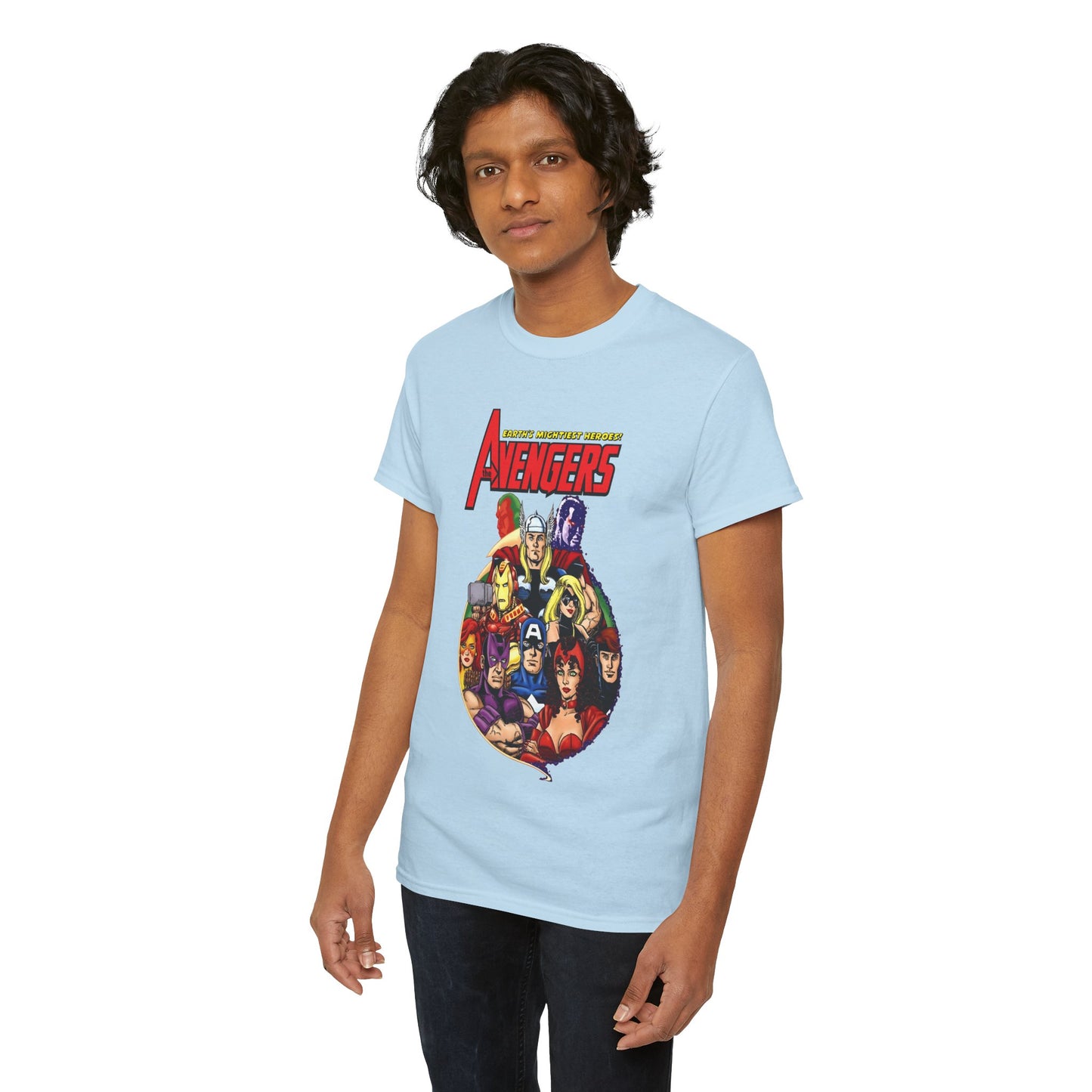 Avengers T-Shirt - George Perez Art - Captain America, Vision, Wonder Man, Iron Man, Thor, Hawkeye, Scarlet Witch - Popular Marvel Comics Characters