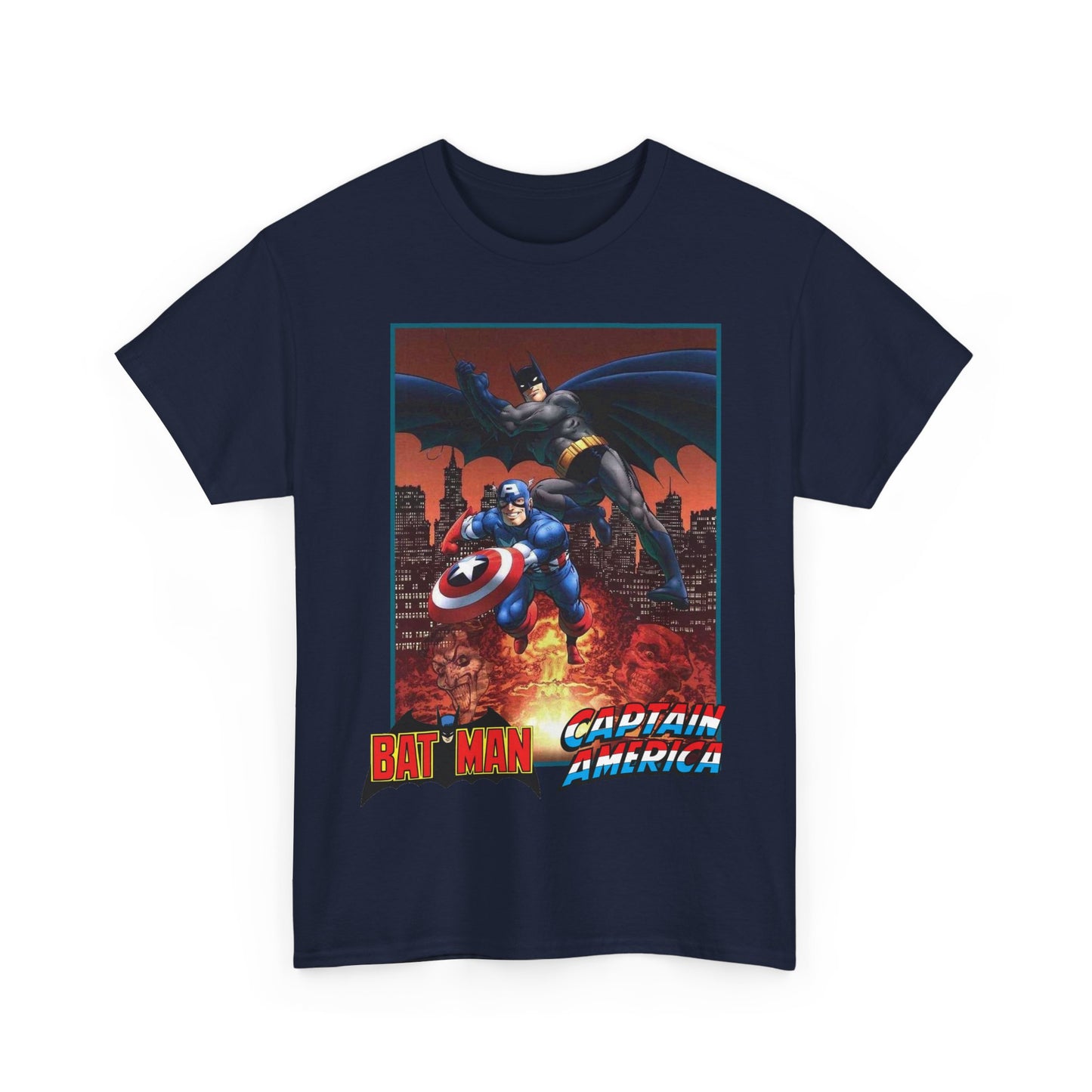 Batman & Captain America T-Shirt - John Byrne Art - Joker & Red Skull - Marvel & DC Comics Crossover Art