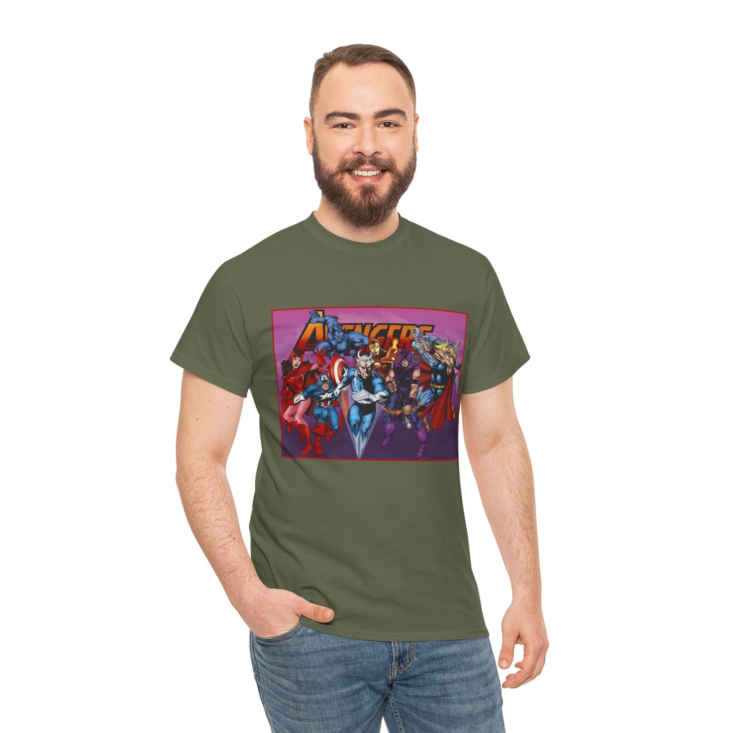 Avengers T-Shirt - John Byrne Art - Captain America, Quicksilver, Scarlet Witch, Beast, Iron Man, Thor, Hawkeye - Marvel Comics