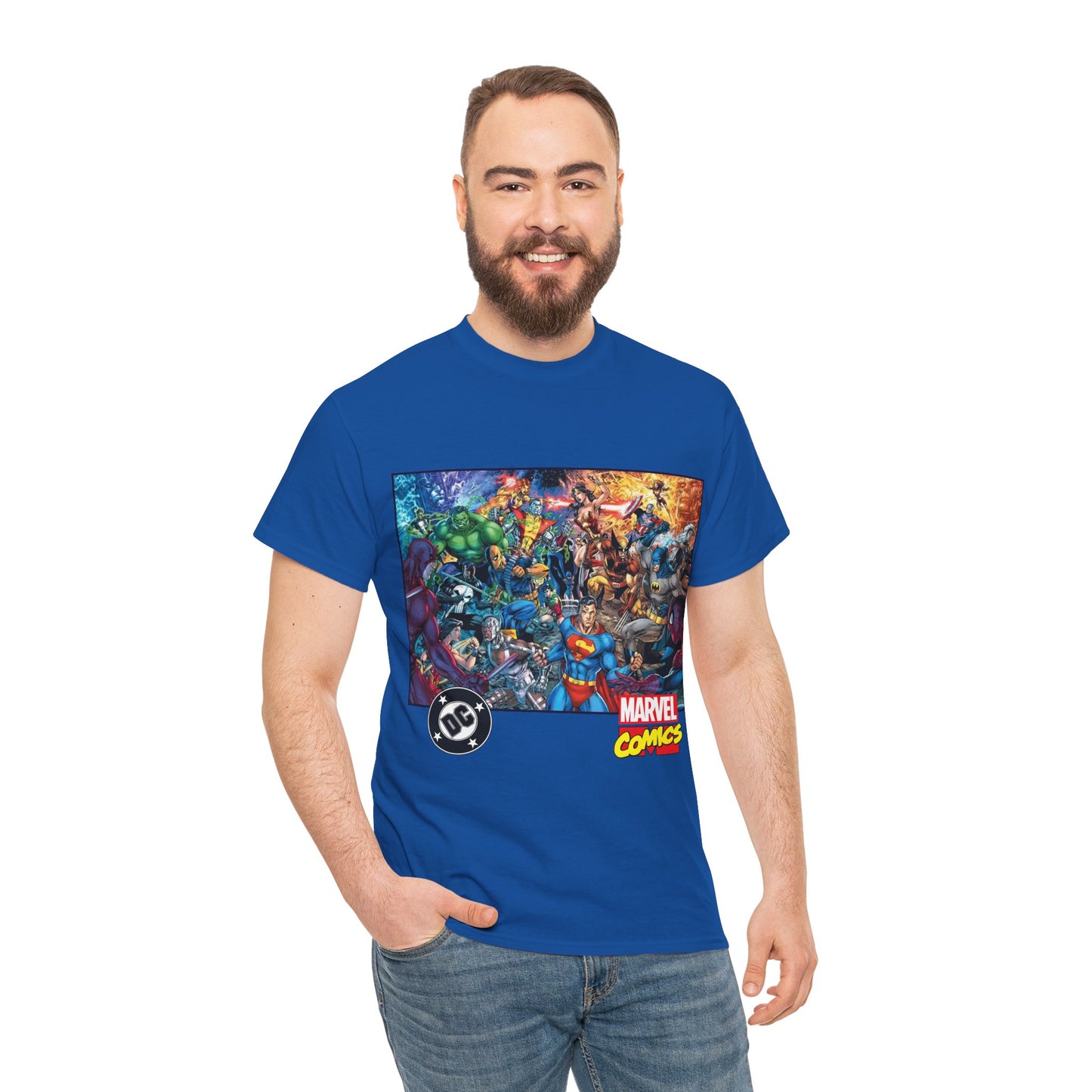 DC Vs Marvel T-Shirt - Jim Lee Art - Batman, Superman, Spider-Man, Wolverine, Wonder Woman, Daredevil, Hulk, Captain America, Deathstroke, Storm, Colossus - DC Comics, Marvel Comics Crossover