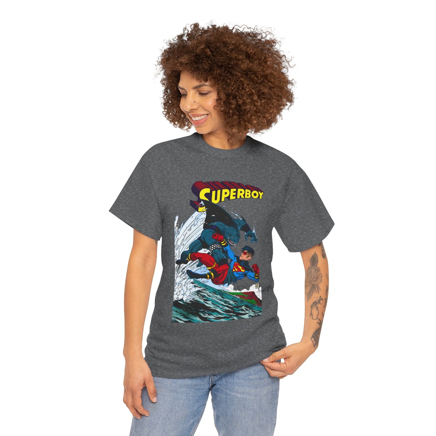 King Shark Vs Superboy T-Shirt - Tom Grummett Art - Connor Kent, Kon-L - Superman Family - DC Comics