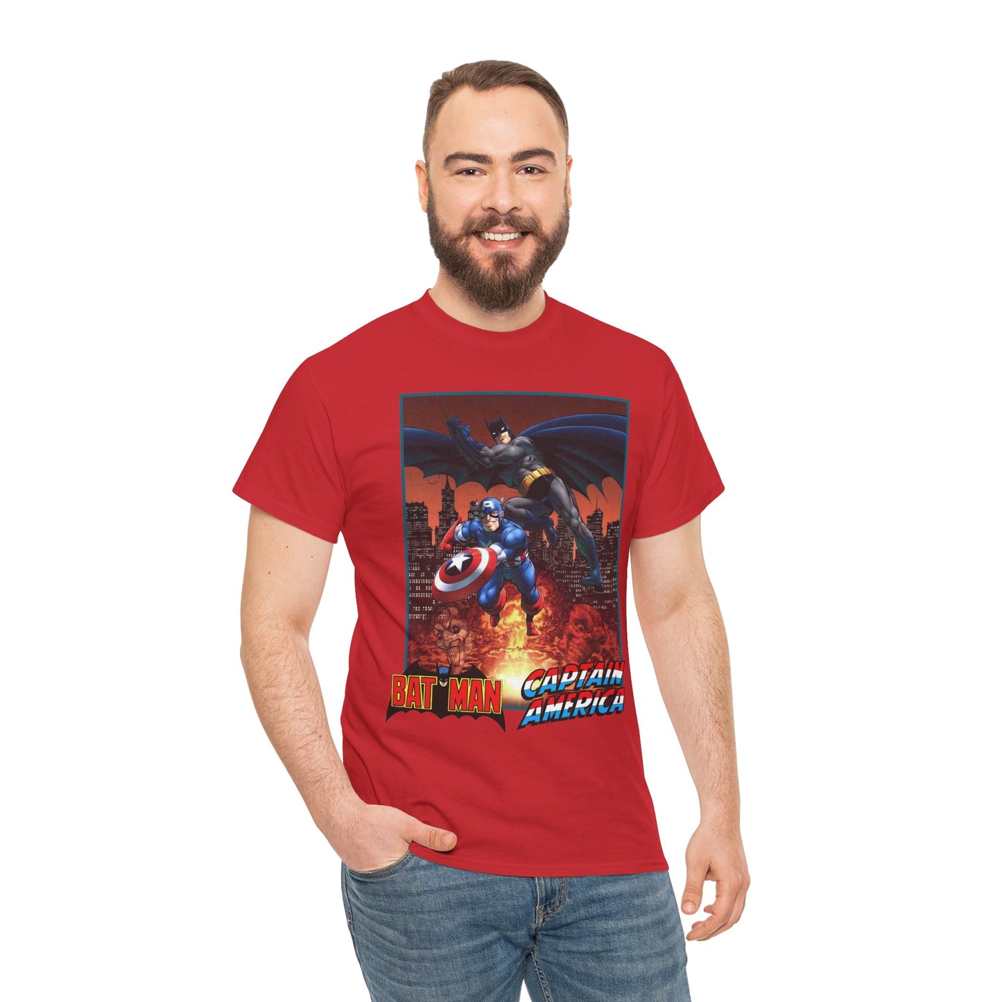 Batman & Captain America T-Shirt - John Byrne Art - Joker & Red Skull - Marvel & DC Comics Crossover Art