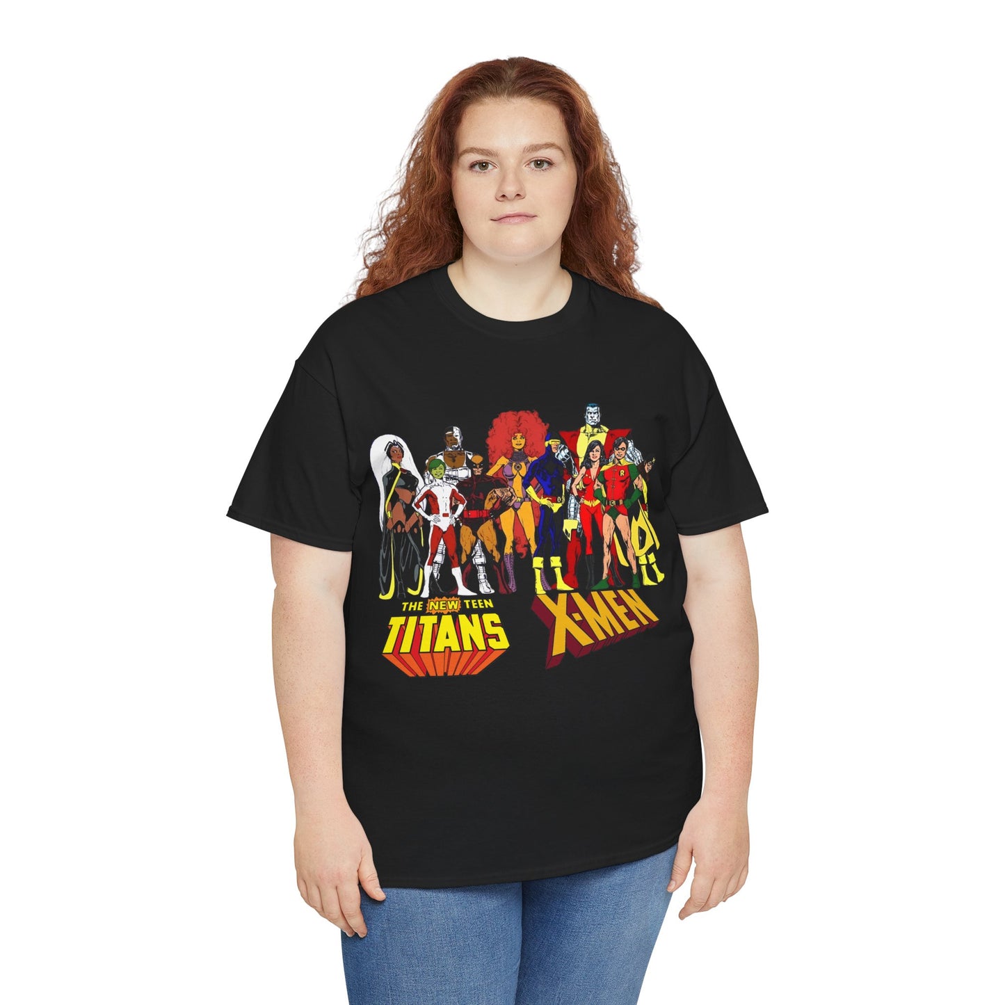 Uncanny X-Men & New Teen Titans T-Shirt - Wolverine, Cyclops, Storm, Wonder Girl, Robin, Cyborg, Raven - Phil Jimenez Art - DC Comics/Marvel Comics Crossover