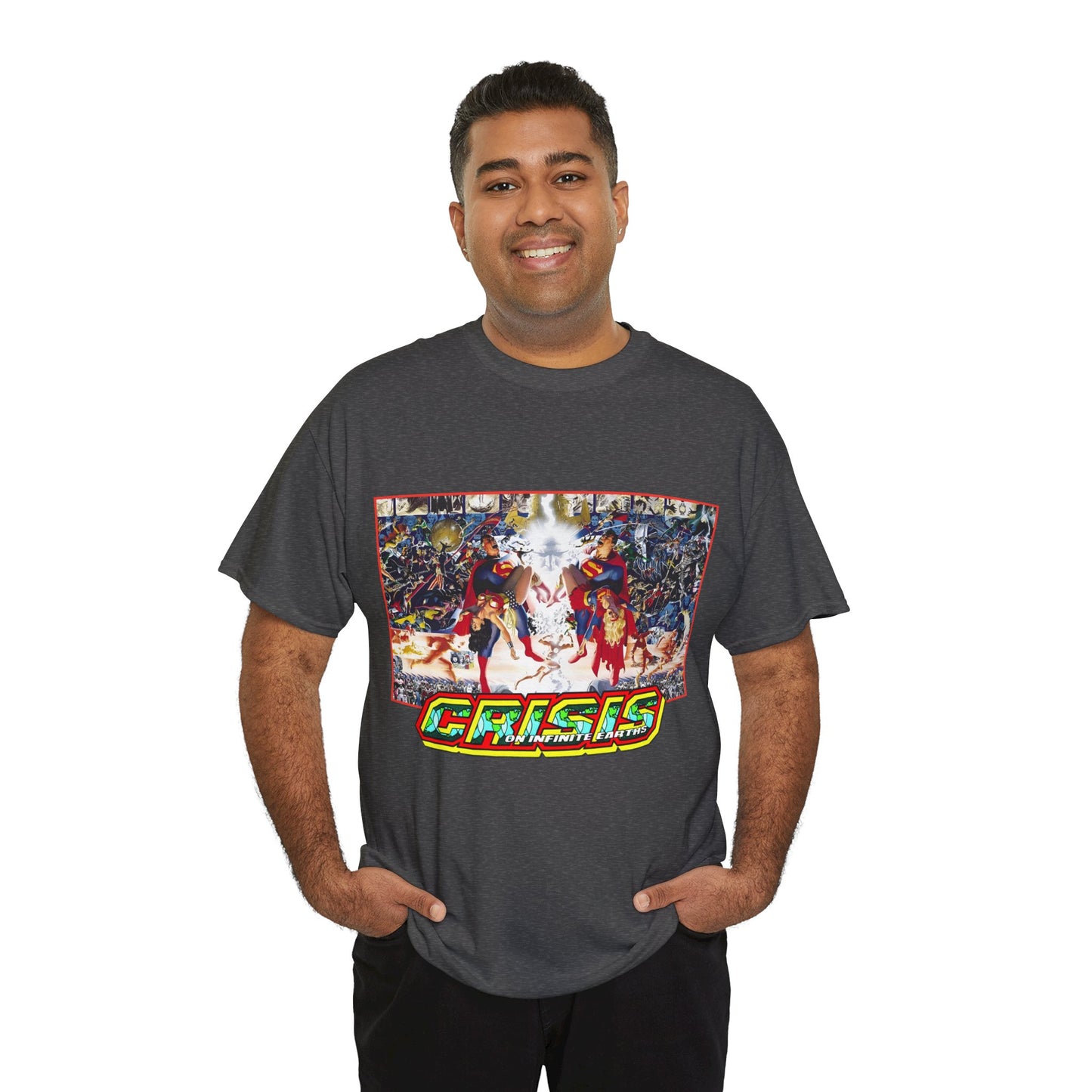 Crisis on Infinite Earths T-Shirt - Alex Ross & George Perez Art - Superman, Wonder Woman, Supergirl, Flash, Monitor, Anti-Monitor - DC Comics