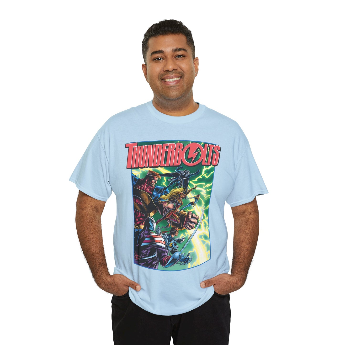 Thunderbolts T-Shirt - Amazing Mark Bagley Art - Citizen V, MACH-1, Atlas, Songbird, Fixer, Techno - Marvel Comics Characters - Avengers Connection