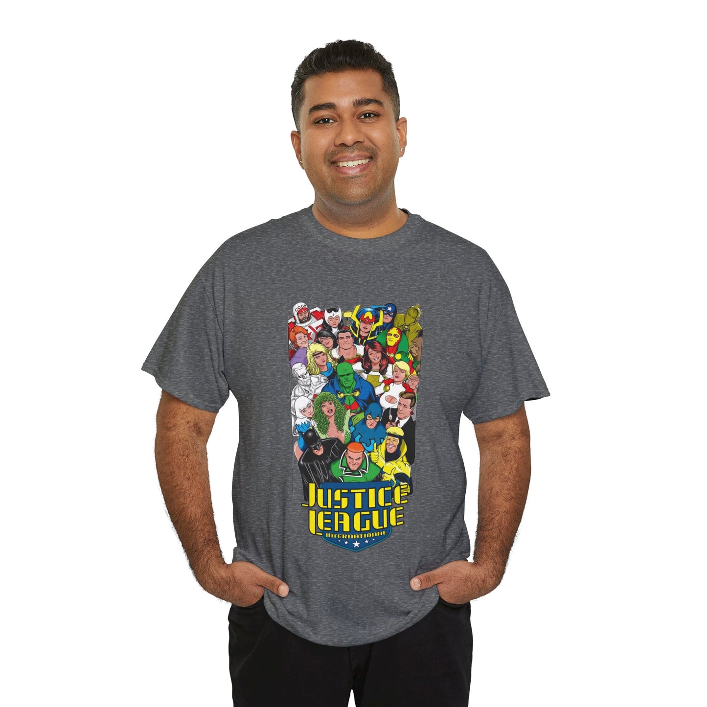 Justice League International T-Shirt - DC Comics - JLI - Kevin Maguire Art - Blue Beetle, Booster Gold, Martian Manhunter, Captain Atom