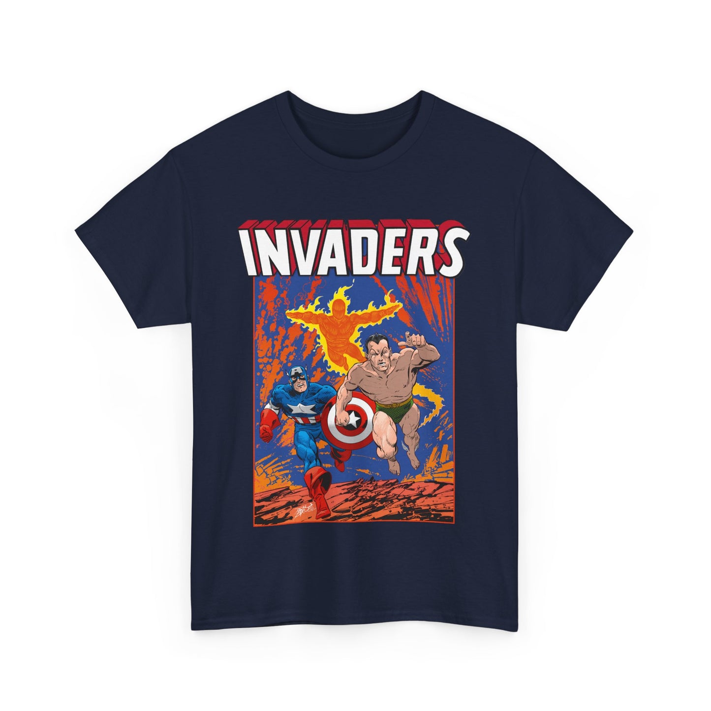 Invaders T-Shirt - John Byrne Art - Captain America, Namor, Human Torch - Marvel Comics Golden Age Characters