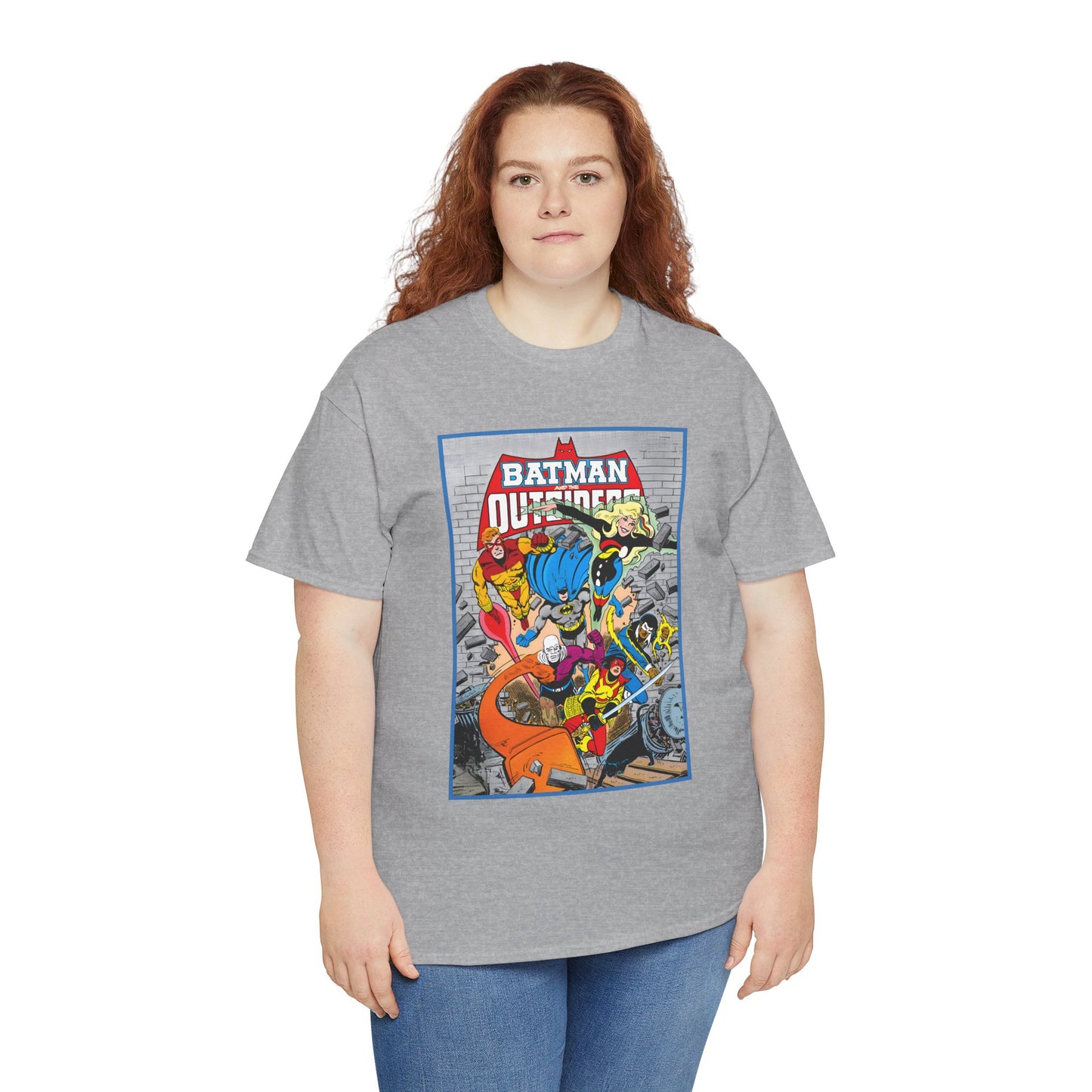 Batman & the Outsiders T-Shirt - Jim Aparo Art - Katana, Geo-Force, Black Lightning, Metamorpho, Halo - DC Comics - 1980s JLA Spin-Off Series