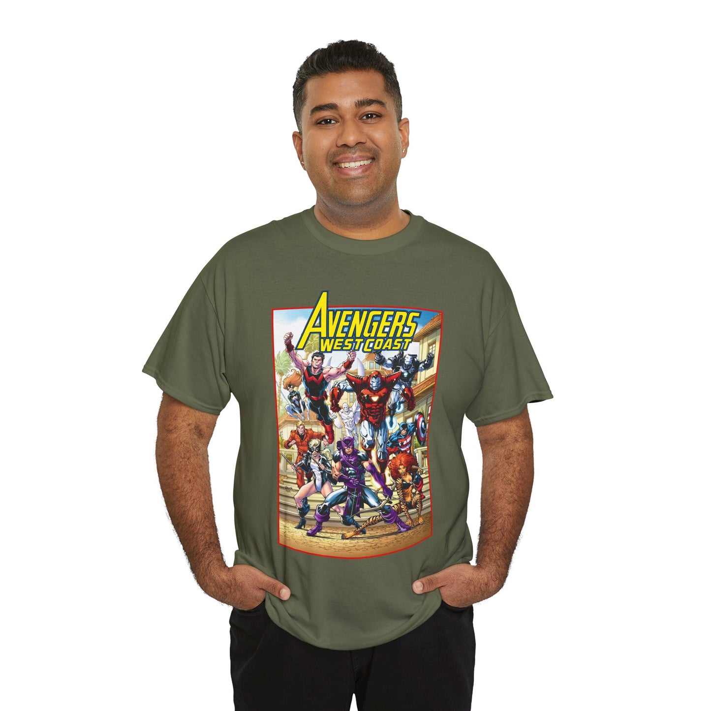 West Coast Avengers T-Shirt - Todd Nauck Art - Hawkeye, Iron Man, Wonder Man, Tigra, Vision - Marvel Comics