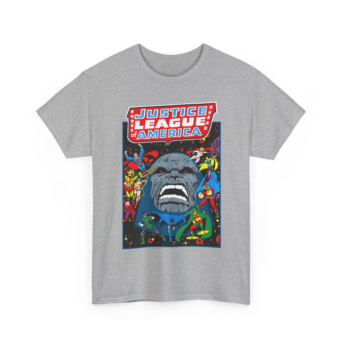 Justice League of America T-Shirt - George Perez Art - JLA/JSA/New Gods Crossover - Darkseid, Orion, Mr Miracle, Huntress, Firestorm, Dr Fate - DC Comics
