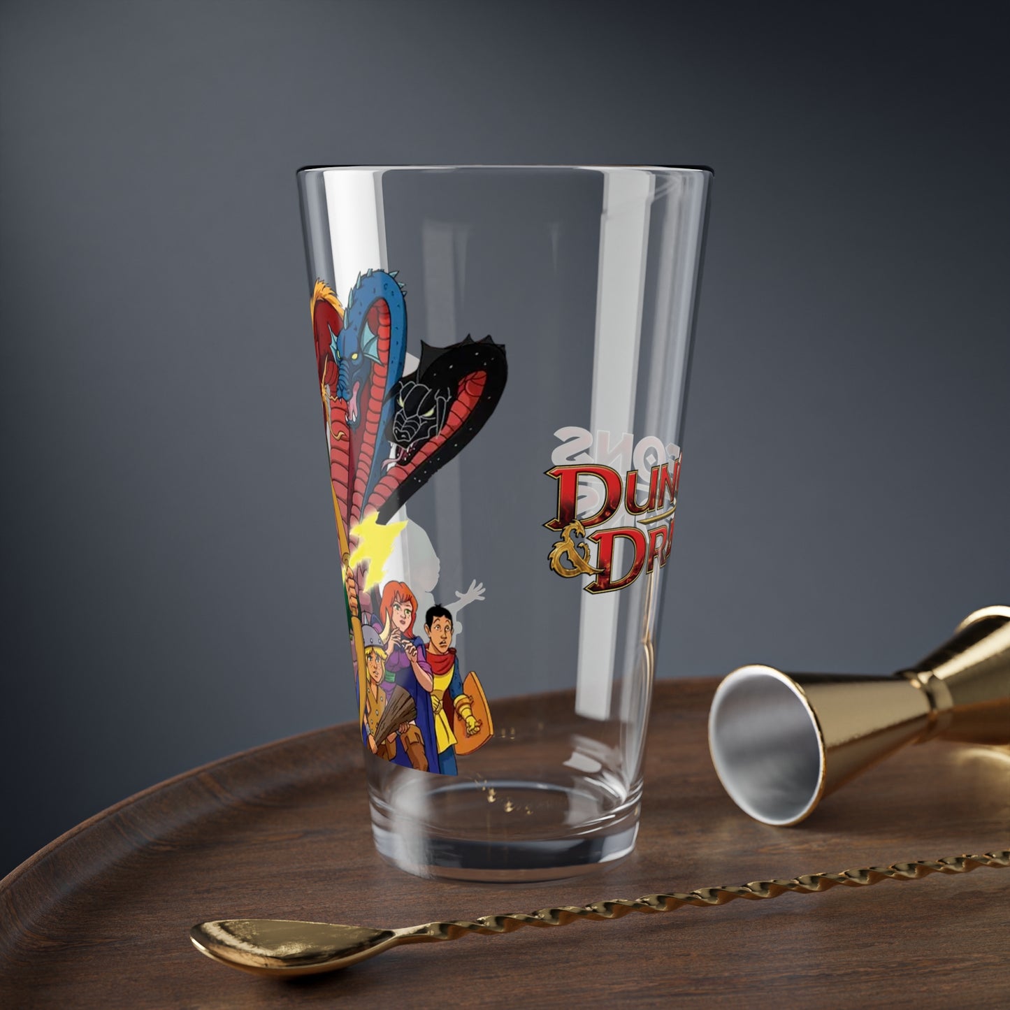 Dungeons & Dragons Pint Glass, 16oz - Dungeon Master, Venger, Tiamat, Kareena - Fantasy Animation - Saturday Morning Cartoon 1980s