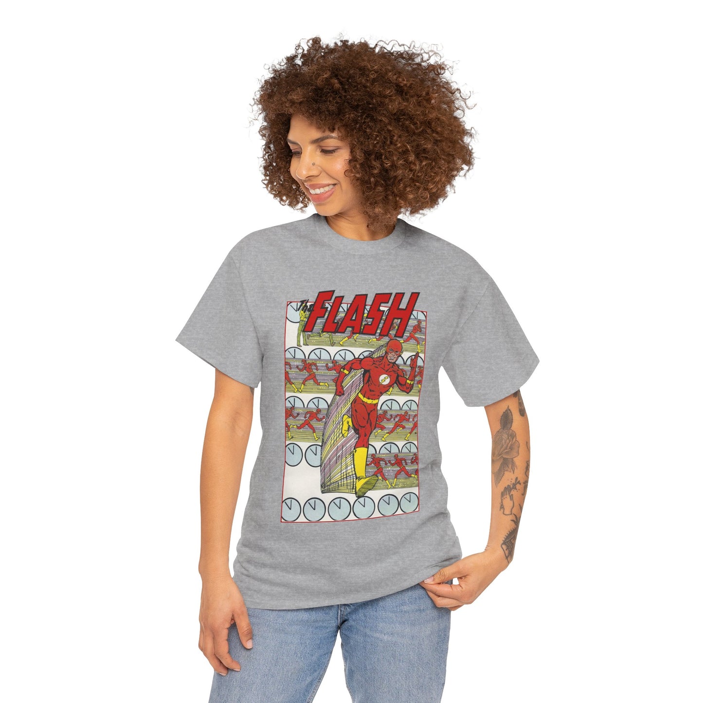 Flash T-Shirt - George Perez Art - JLA Postcard Set - 1980s Art - Justice League of America Satellite Era - Barry Allen, the Fastest Man Alive - DC Comics
