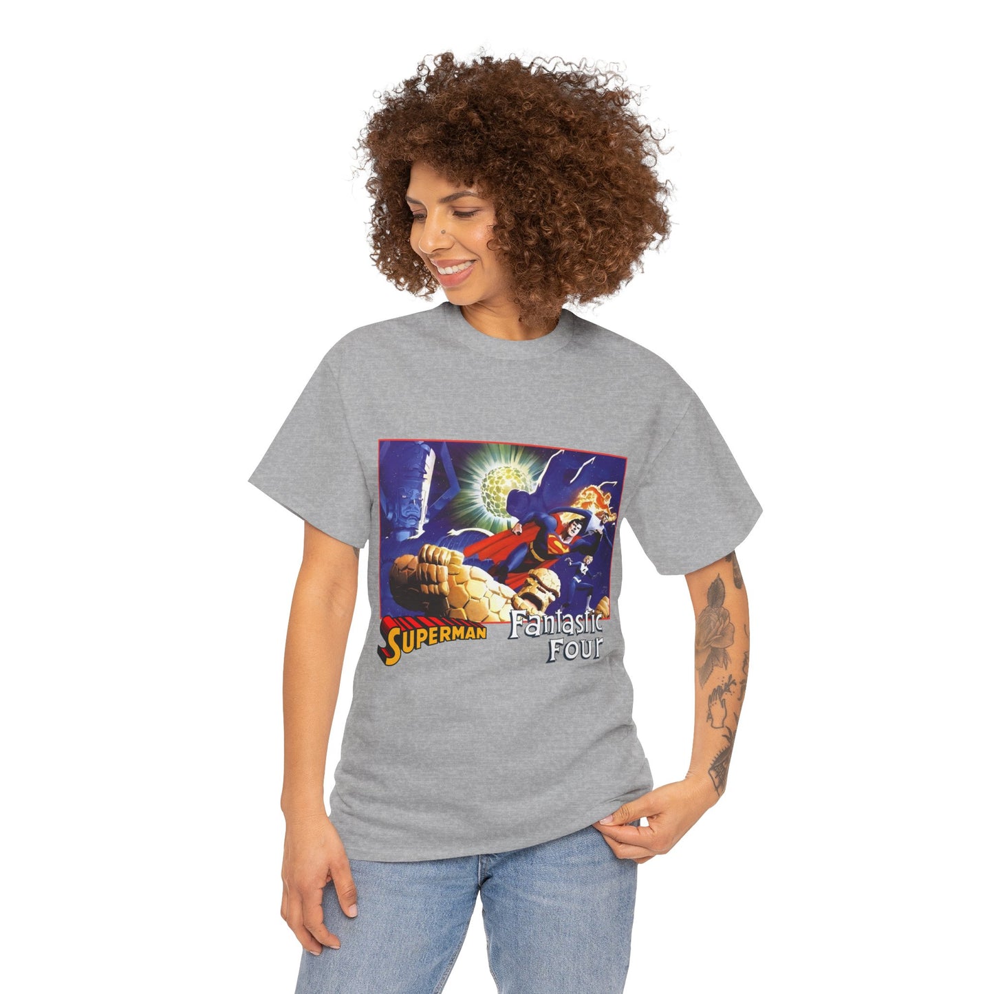 Superman & Fantastic Four T-Shirt - Marvel, DC Comics - Alex Ross, Dan Jurgens - 1990s Crossover Vs Galactus