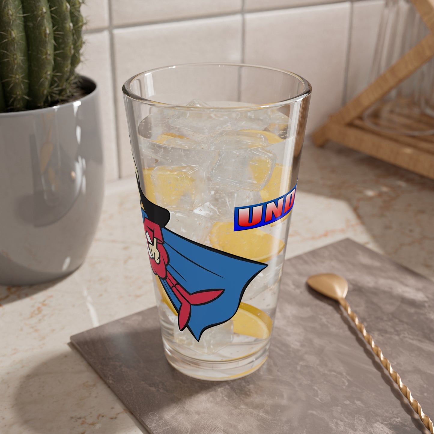 Underdog Pint Glass, 16oz - Shoeshine Boy - Saturday Morning Cartoon - 1960s TV Animation