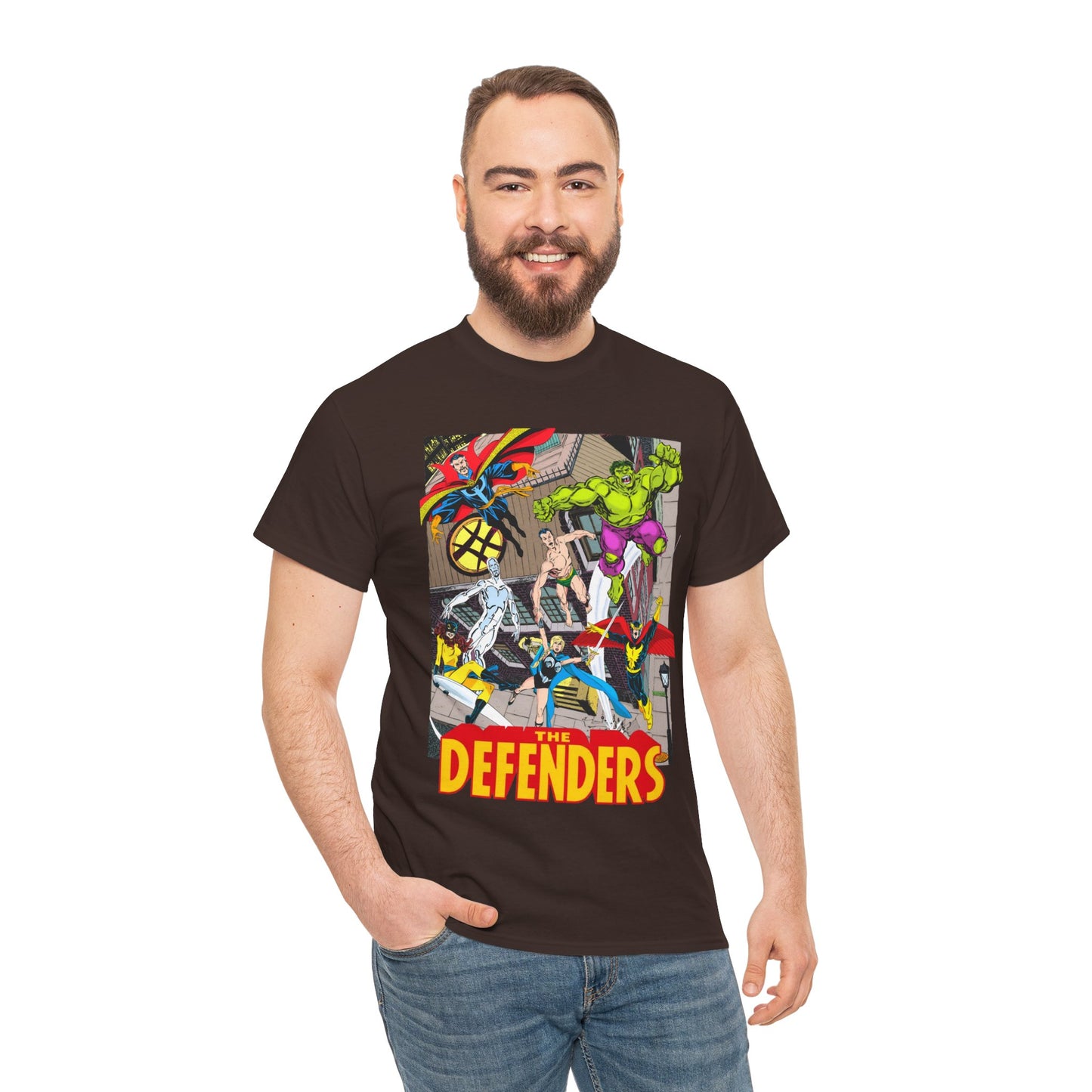 Defenders T-Shirt - John Byrne Art - Marvel Comics - Dr Strange, Nighthawk, Hulk