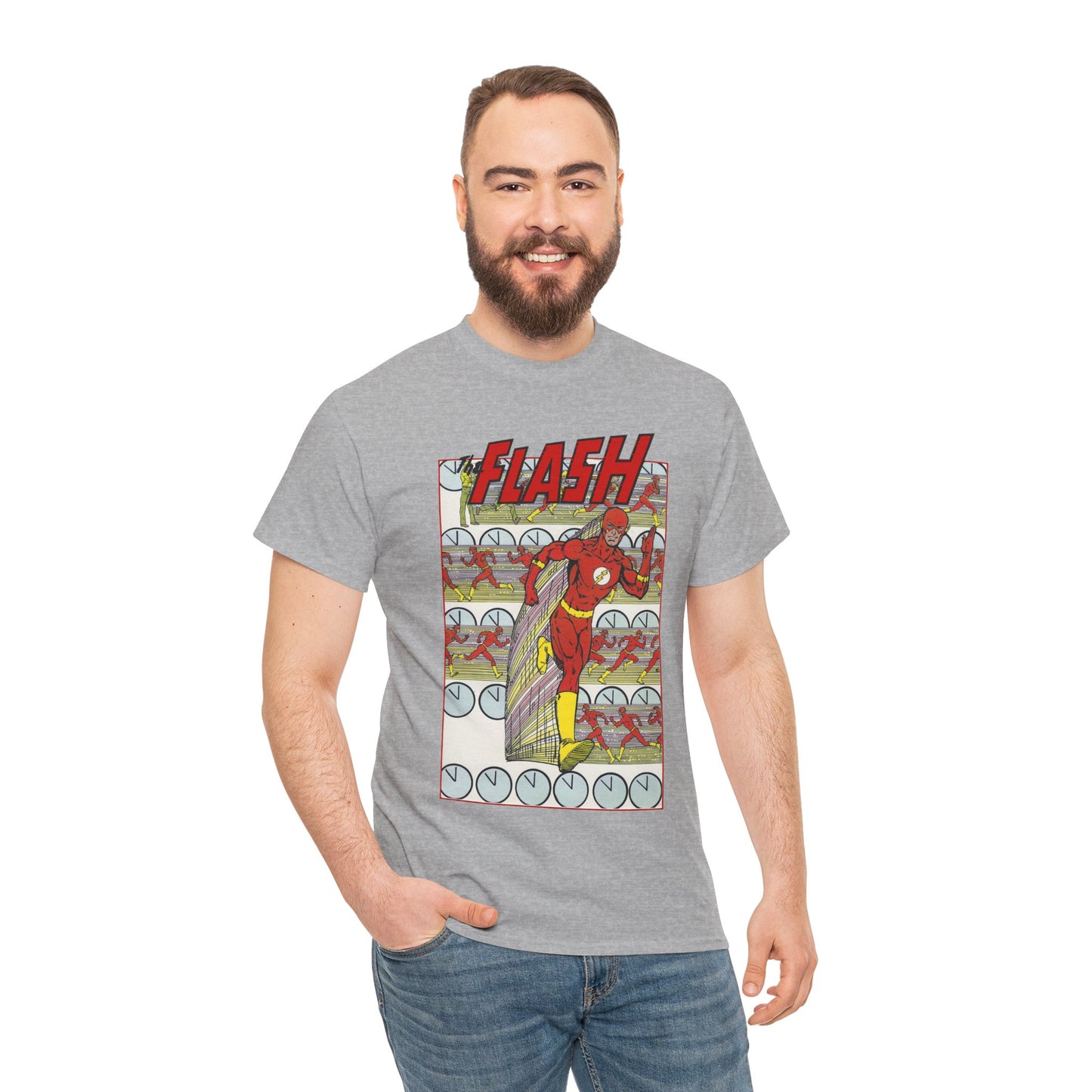 Flash T-Shirt - George Perez Art - JLA Postcard Set - 1980s Art - Justice League of America Satellite Era - Barry Allen, the Fastest Man Alive - DC Comics