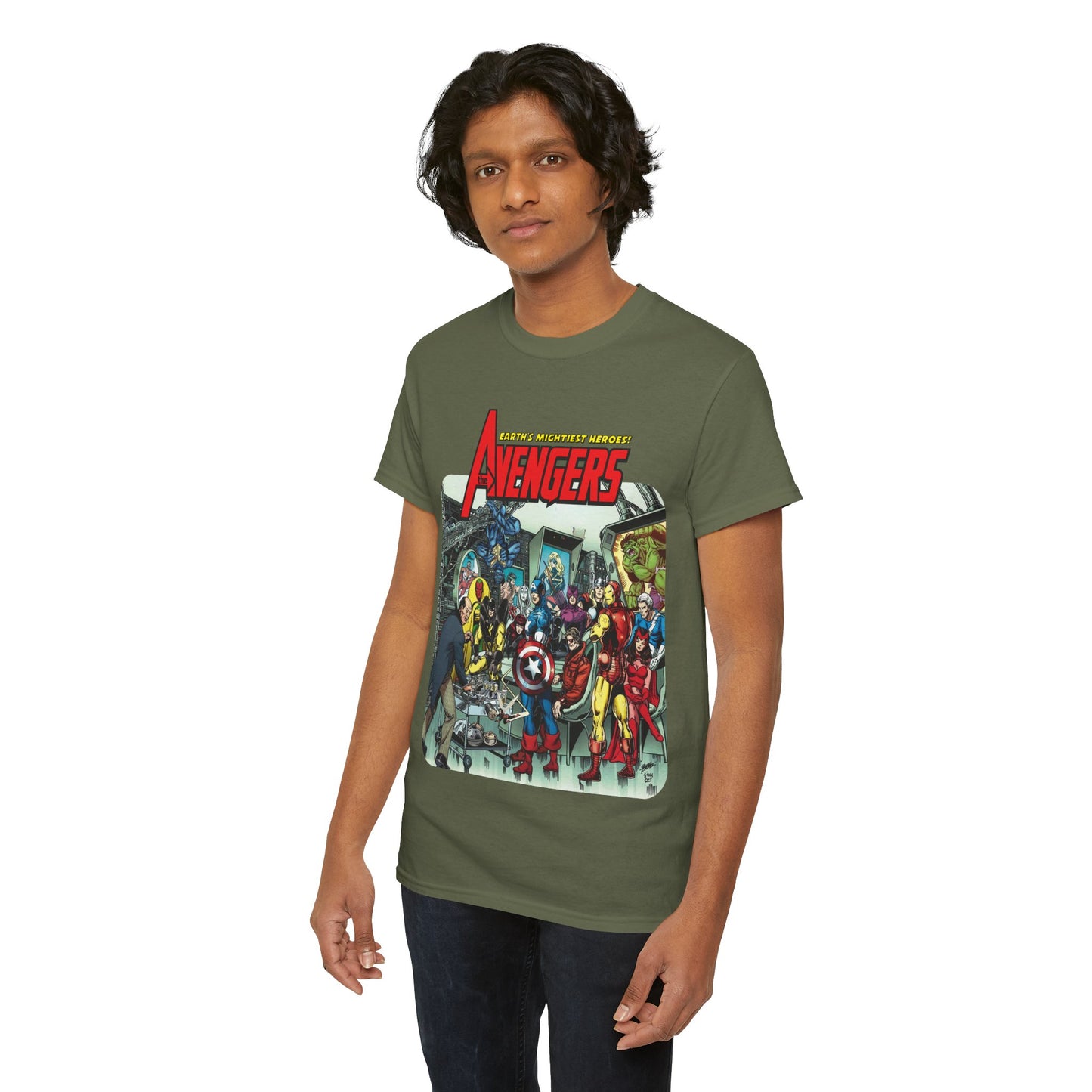 Classic Avengers T-Shirt - George Perez Art - Captain America, Hawkeye, Iron Man, Vision, Scarlet Witch, Quicksilver, Jarvis - Marvel Comics