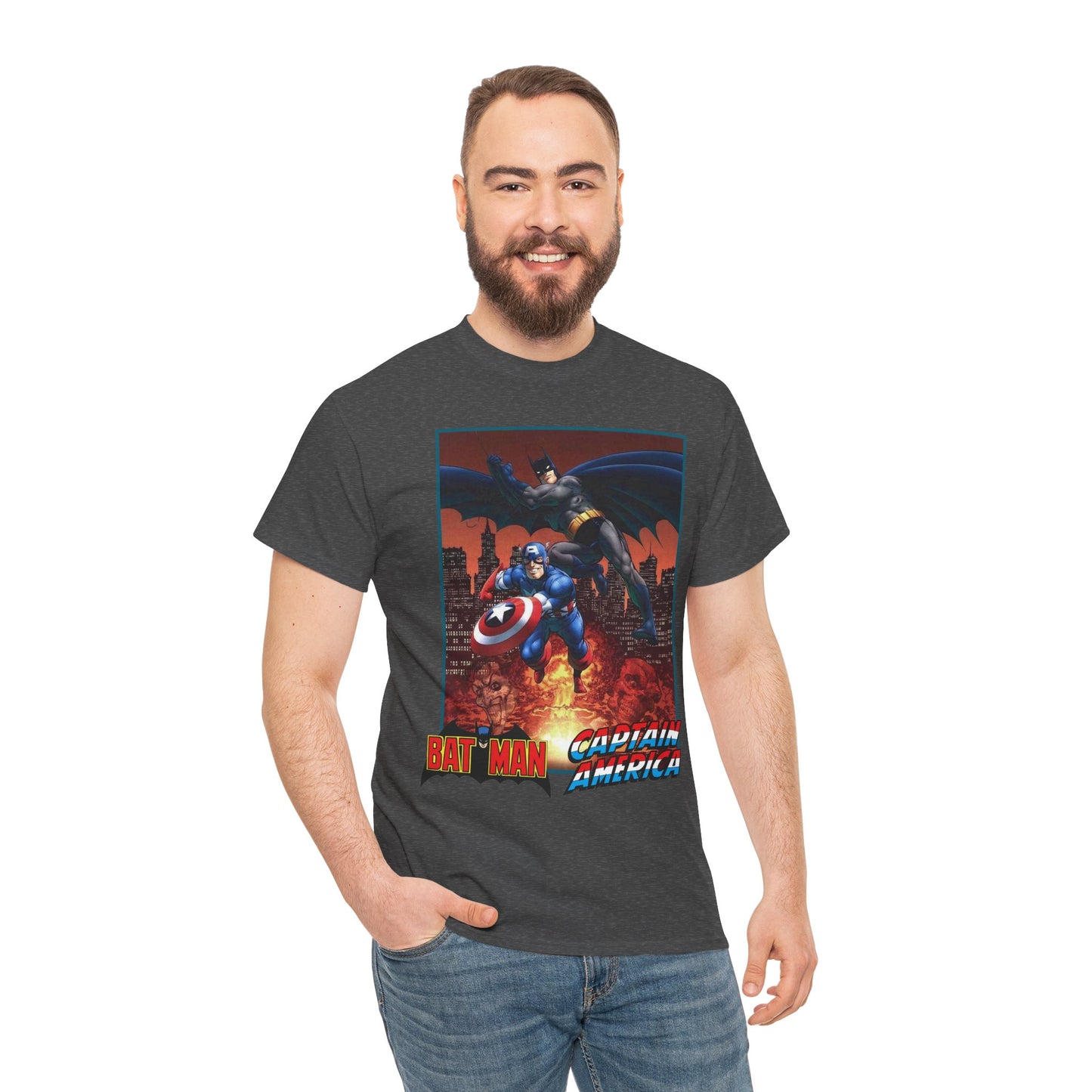 Batman & Captain America T-Shirt - John Byrne Art - Joker & Red Skull - Marvel & DC Comics Crossover Art