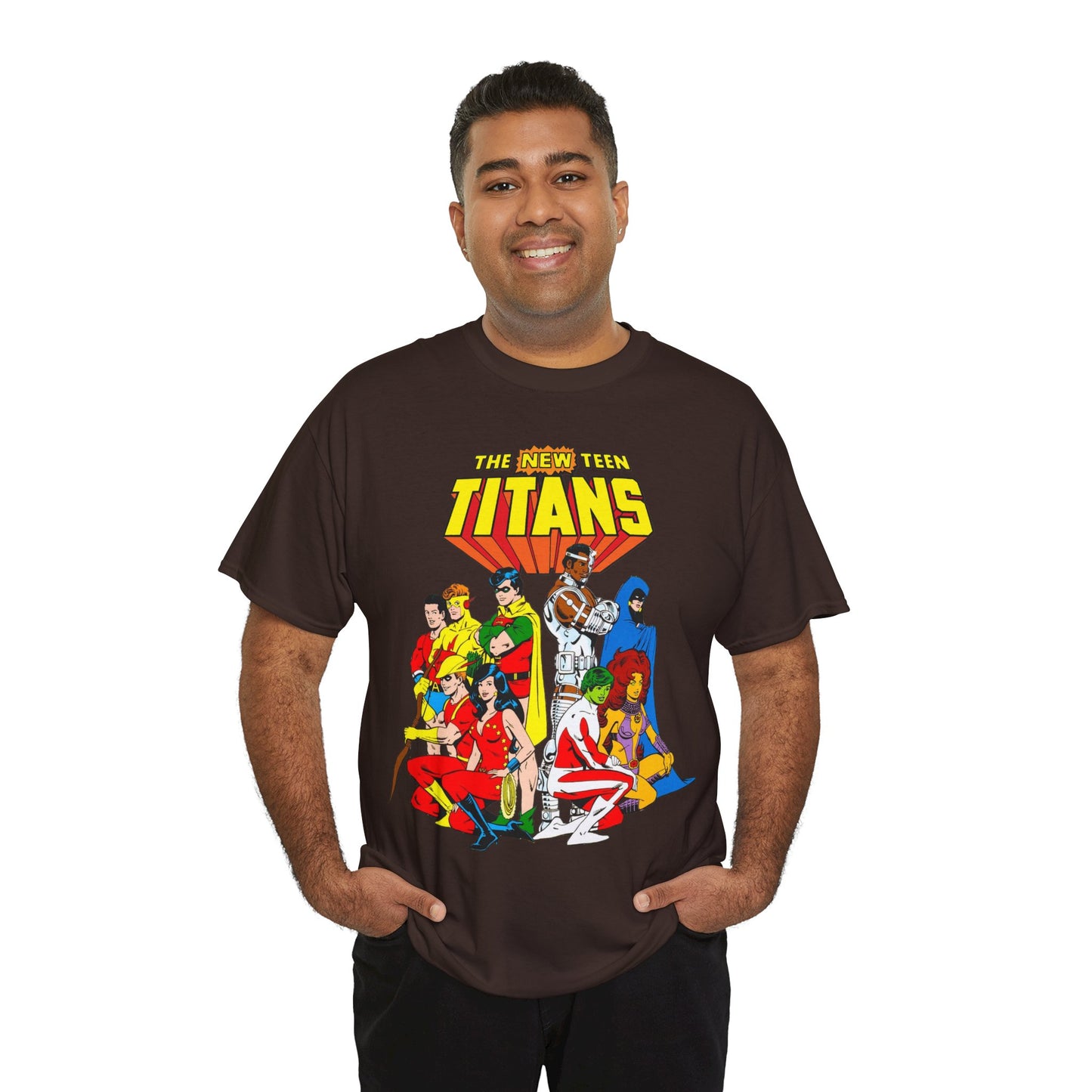 New Teen Titans T-Shirt - George Perez Art - Robin, Wonder Girl, Starfire, Raven, Cyborg, Speedy, Aqualad - DC Comics