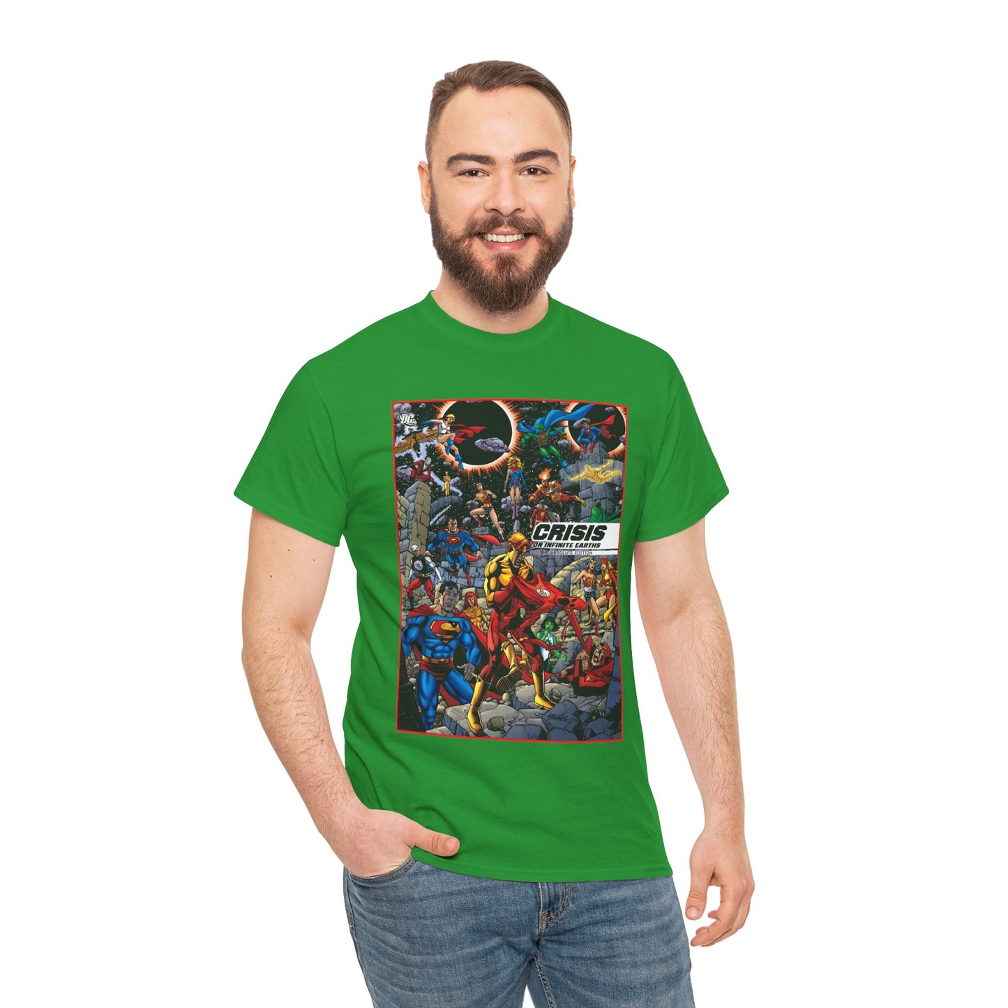 Crisis on Infinite Earths T-Shirt - George Perez Art - Absolute Edition Cover - Flash, Supergirl, Wonder Woman, Kid Flash, Psycho Pirate, Harbinger - DC Comics