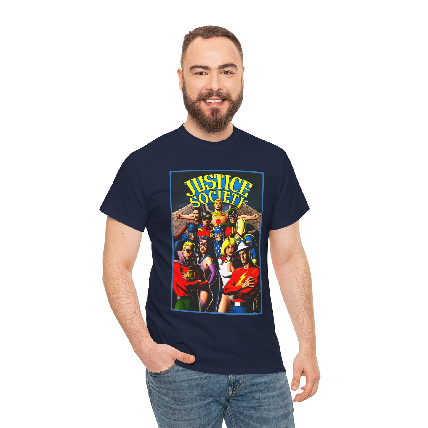 Justice Society T-Shirt - Brian Bolland Art - Dr. Fate, Huntress, Power Girl, Green Lantern, Hawkman, Wildcat - DC Comics - JSA