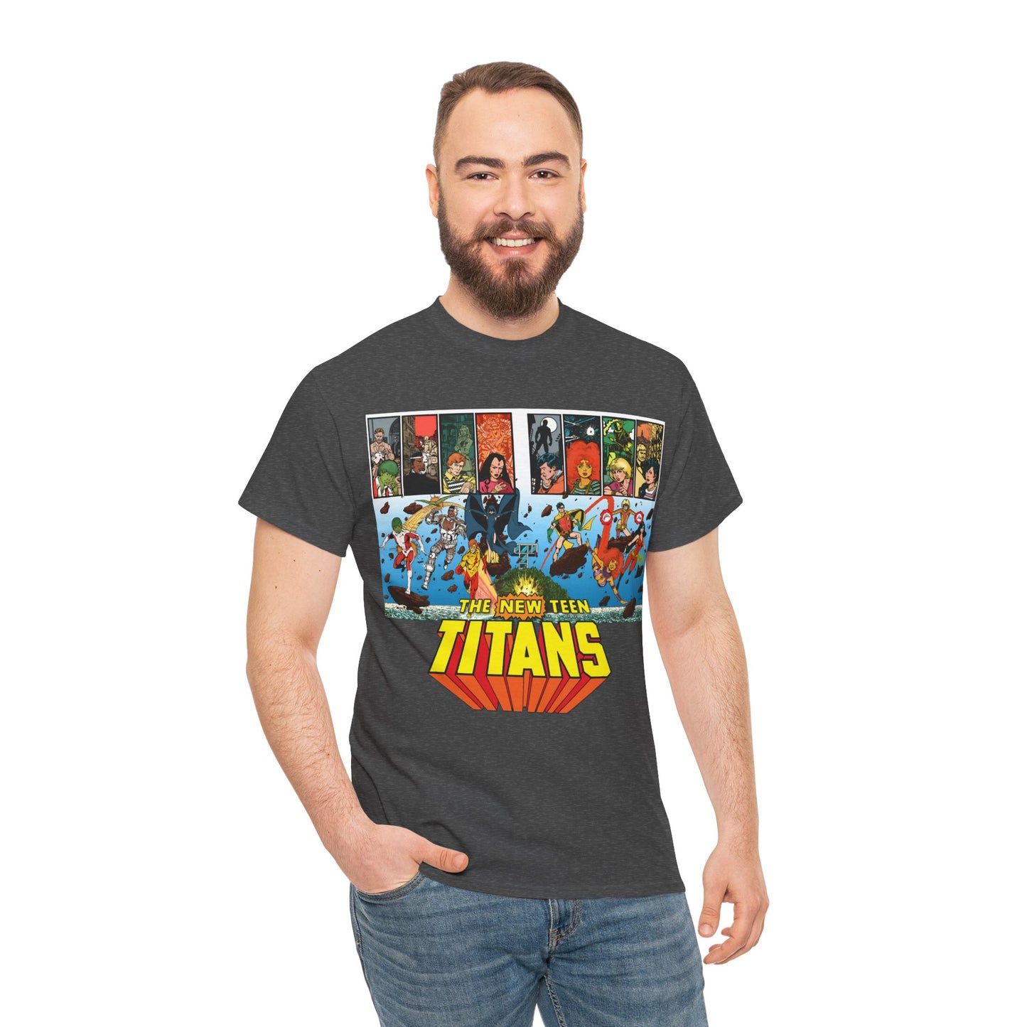 New Teen Titans T-Shirt - George Perez Art - Robin, Wonder Girl, Cyborg, Raven, Starfire, Kid Flash - DC Comics
