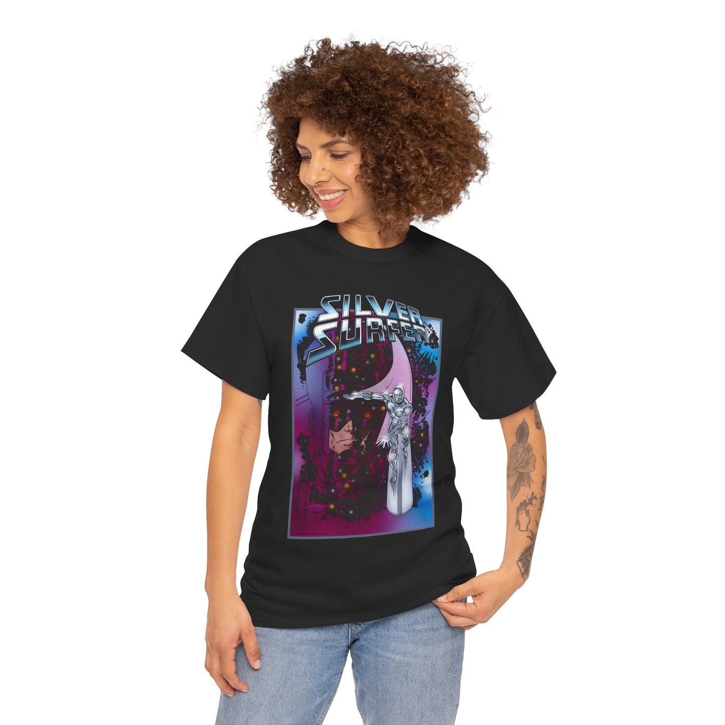 Silver Surfer & Galactus T-Shirt - John Byrne Art - Fantastic Four Connection - Former Herald, Norrin Radd - Marvel Comics