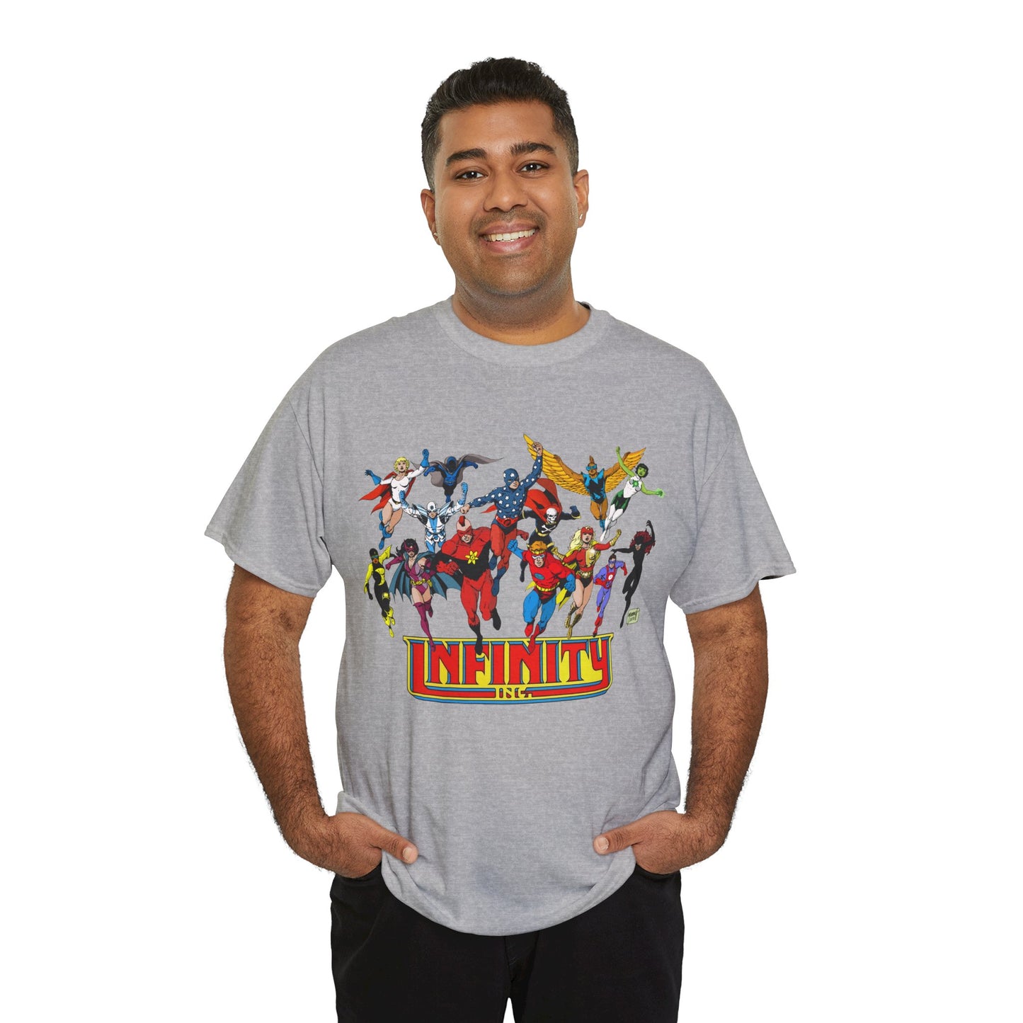 Infinity Inc Shirt - Tom Grummett Art - Jade, Obsidian, Huntress, Power Girl, Fury, Silver Scarab, Wildcat, Star-Spangled Kid - JSA Successors - DC Comics