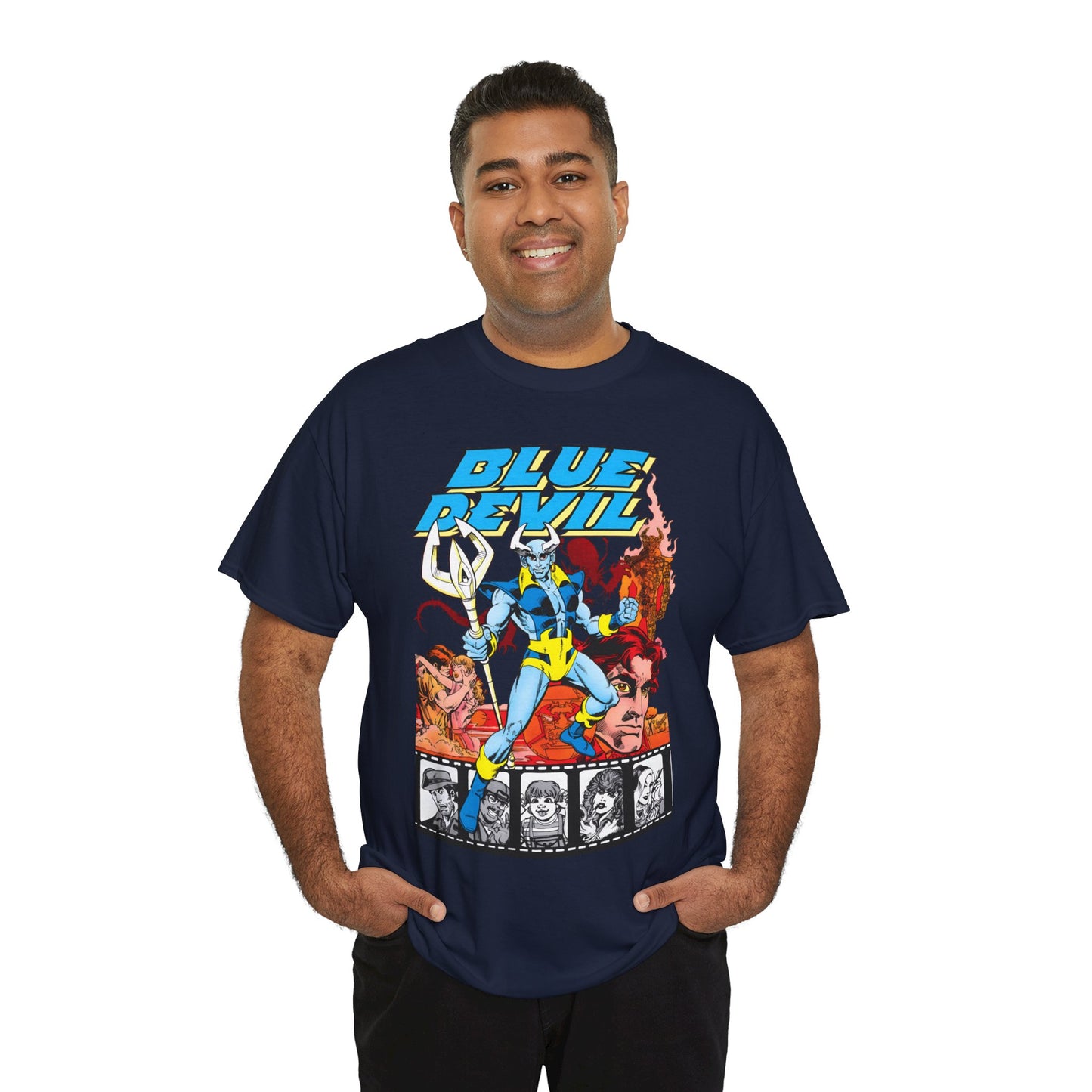 Blue Devil T-Shirt - Dan Mishkin, Gary Cohn, & Paris Cullins - Dan Cassidy, Hollywood Stuntman - 1980s DC Comics Series