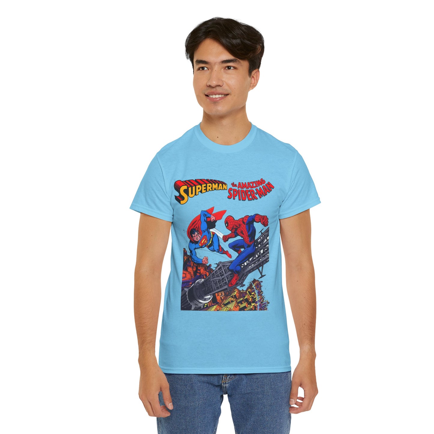 Superman & Amazing Spider-Man T-Shirt - DC/Marvel Comics Crossover - 1970s - Clark Kent & Peter Parker