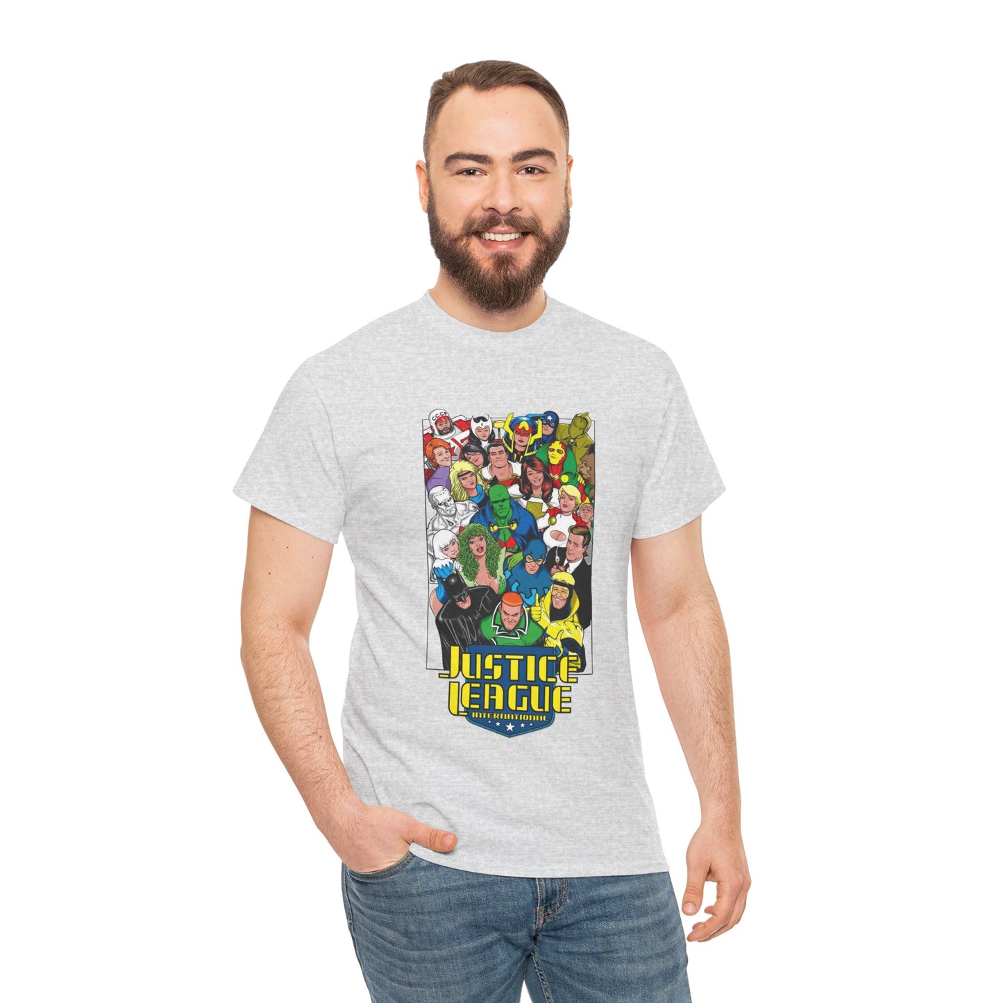 Justice League International T-Shirt - DC Comics - JLI - Kevin Maguire Art - Blue Beetle, Booster Gold, Martian Manhunter, Captain Atom