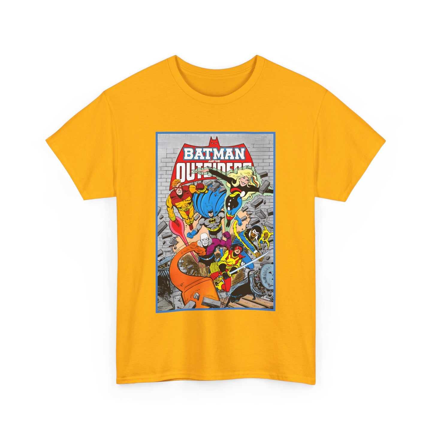 Batman & the Outsiders T-Shirt - Jim Aparo Art - Katana, Geo-Force, Black Lightning, Metamorpho, Halo - DC Comics - 1980s JLA Spin-Off Series