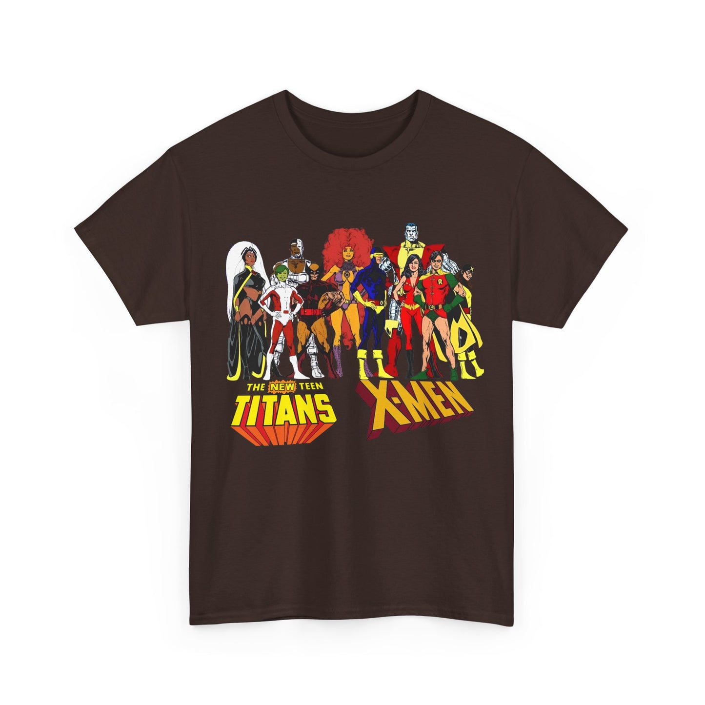 Uncanny X-Men & New Teen Titans T-Shirt - Wolverine, Cyclops, Storm, Wonder Girl, Robin, Cyborg, Raven - Phil Jimenez Art - DC Comics/Marvel Comics Crossover