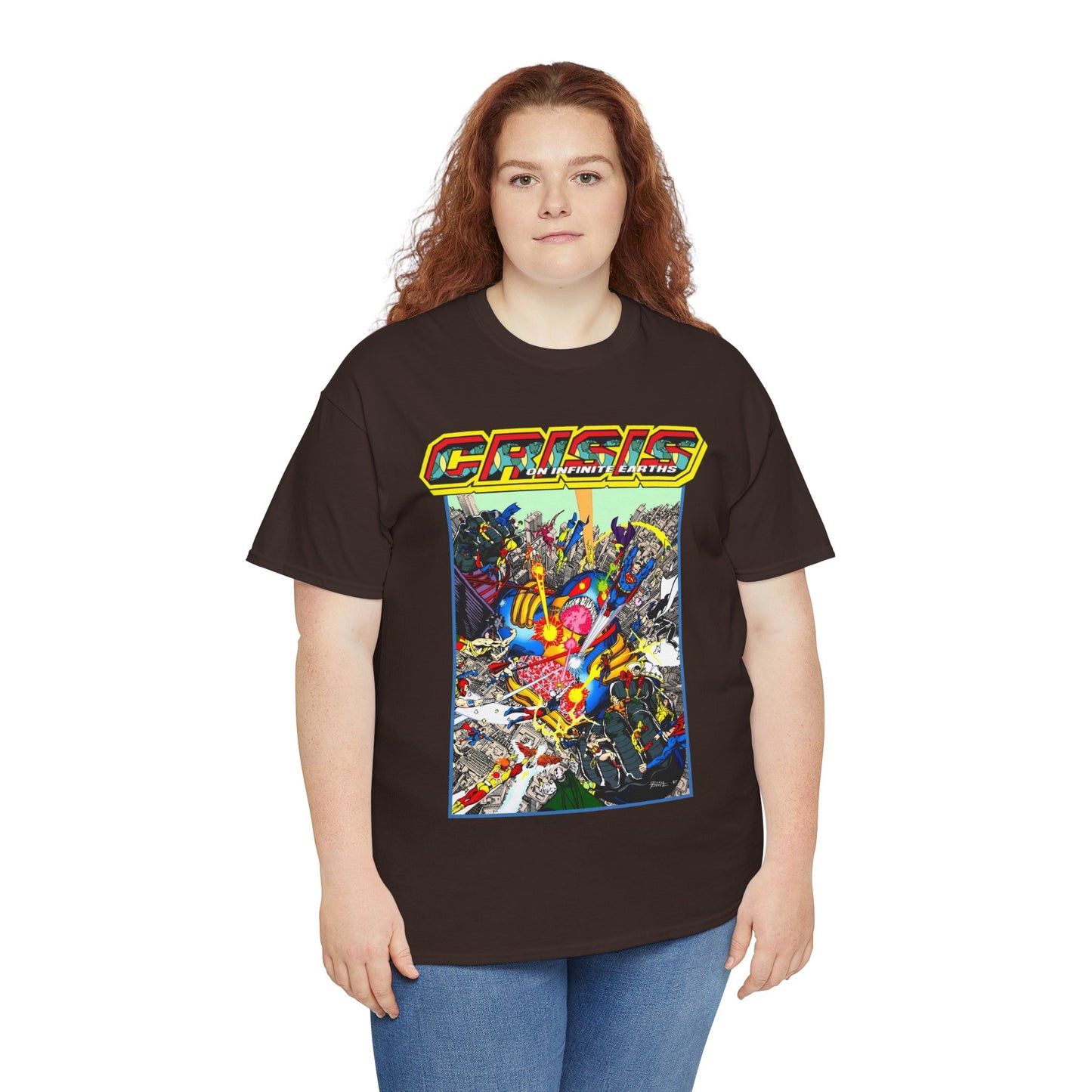 Crisis on Infinite Earths T-Shirt - George Perez Art - Superman, Firestorm, Captain Atom, Wonder Woman, Martian Manhunter Vs The Anti-Monitor - #12 Cover - DC Comics