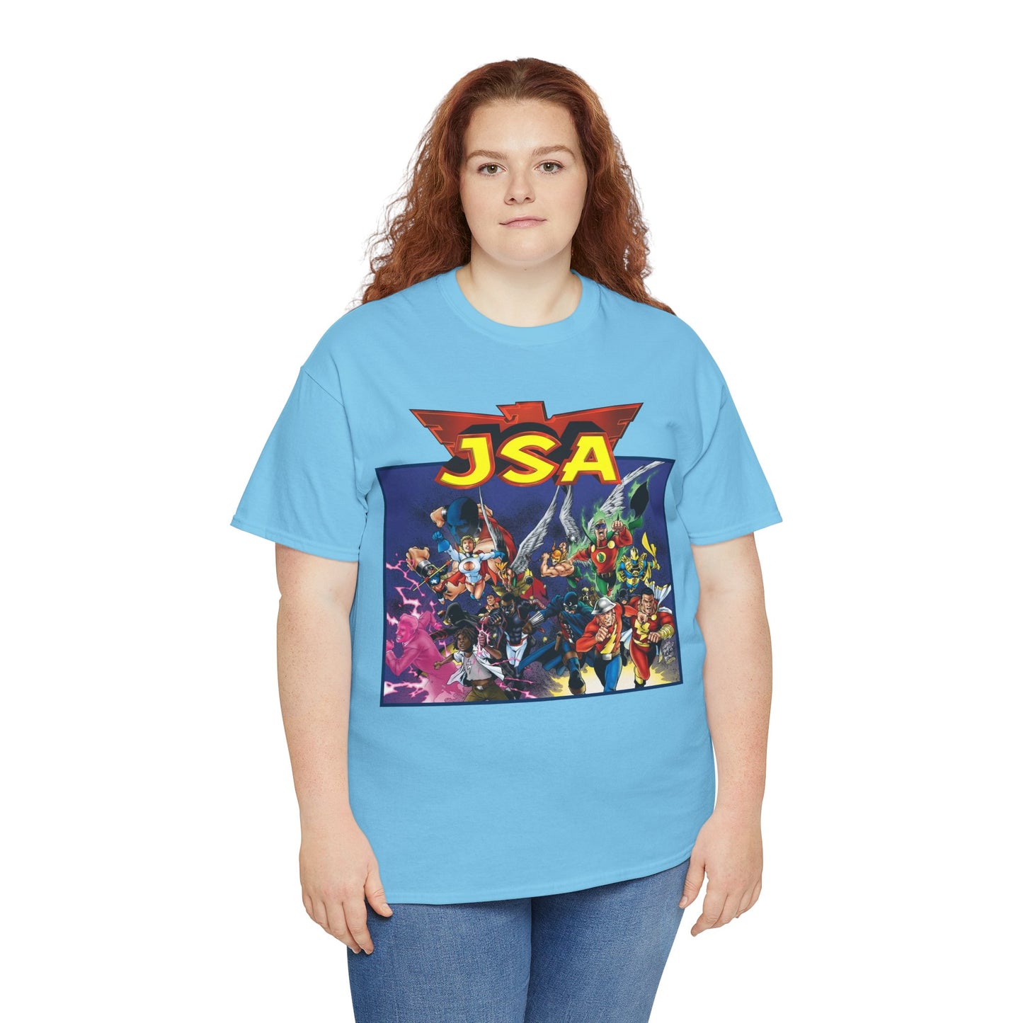 JSA T-Shirt - Carlos Pacheco Art - Green Lantern, Power Girl, Hawkgirl, Black Adam, Flash, Dr Fate, Hawkman - DC Comics - Justice Society of America