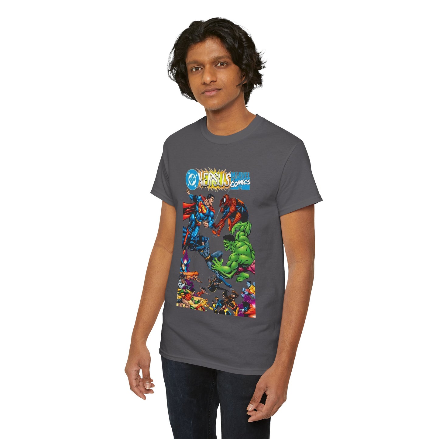 DC Comics Vs Marvel Comics T-Shirt - George Perez Art - Superman, Hulk, Batman, Spider-man, X-Men, New Teen Titans