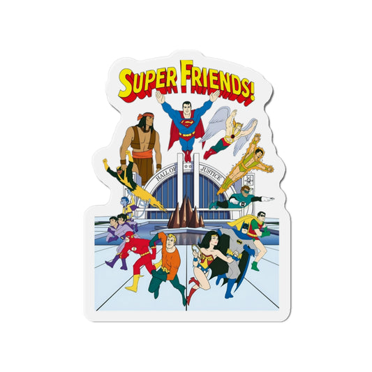 Super Friends Die-Cut Magnet - Beloved 1970s Saturday Morning Cartoon - Superman, Wonder Woman, Flash, Samurai, Green Lantern, Wonder Twins, Black Vulcan, Apache Chief - DC Comics - 3", 4", 5", 6"