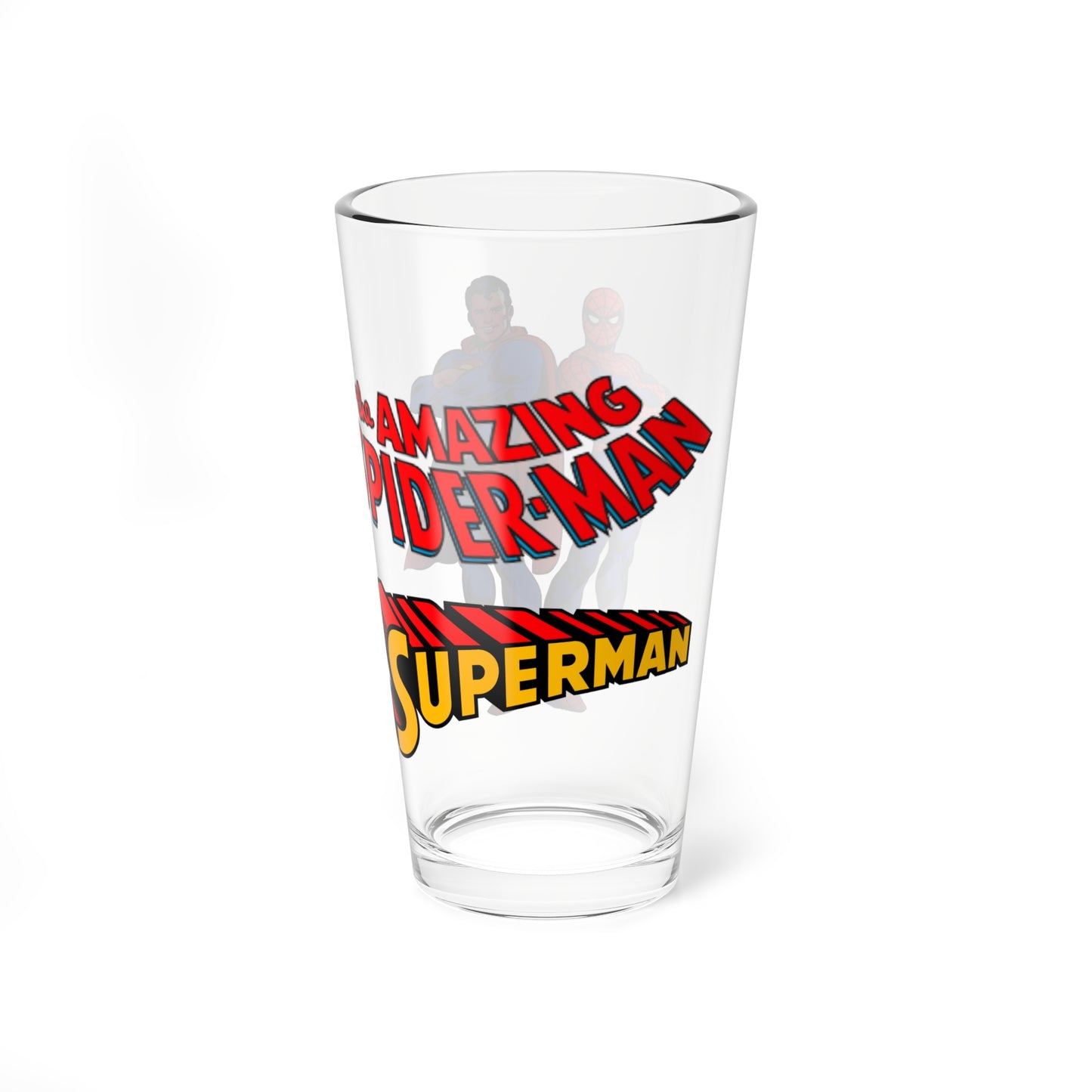 Amazing Spider-Man & Superman Pint Glass, 16oz - DC & Marvel Comics Crossover - 1970s Retro Art
