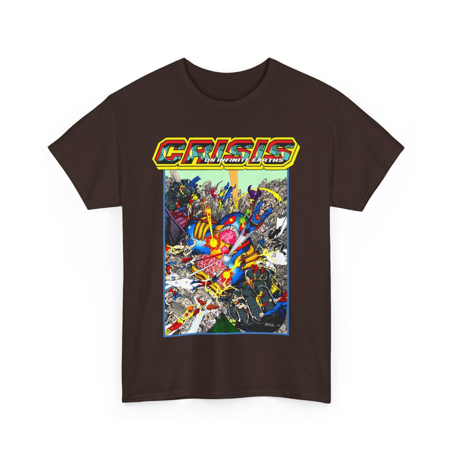 Crisis on Infinite Earths T-Shirt - George Perez Art - Superman, Firestorm, Captain Atom, Wonder Woman, Martian Manhunter Vs The Anti-Monitor - #12 Cover - DC Comics