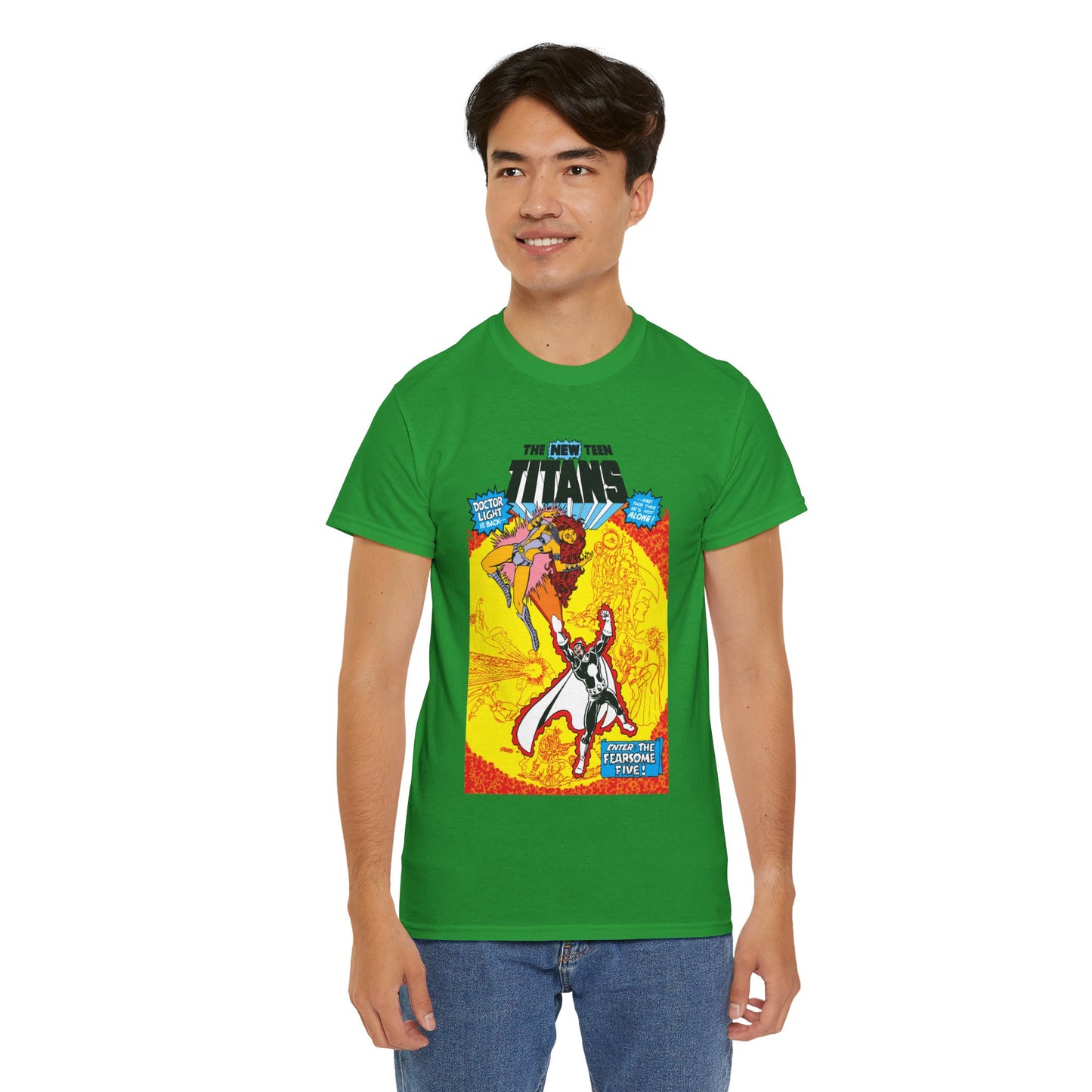 New Teen Titans T-Shirt - George Perez Art - #3 Cover Art - Dr. Light & the Fearsome Five Vs Starfire & the Teen Titans - DC Comics