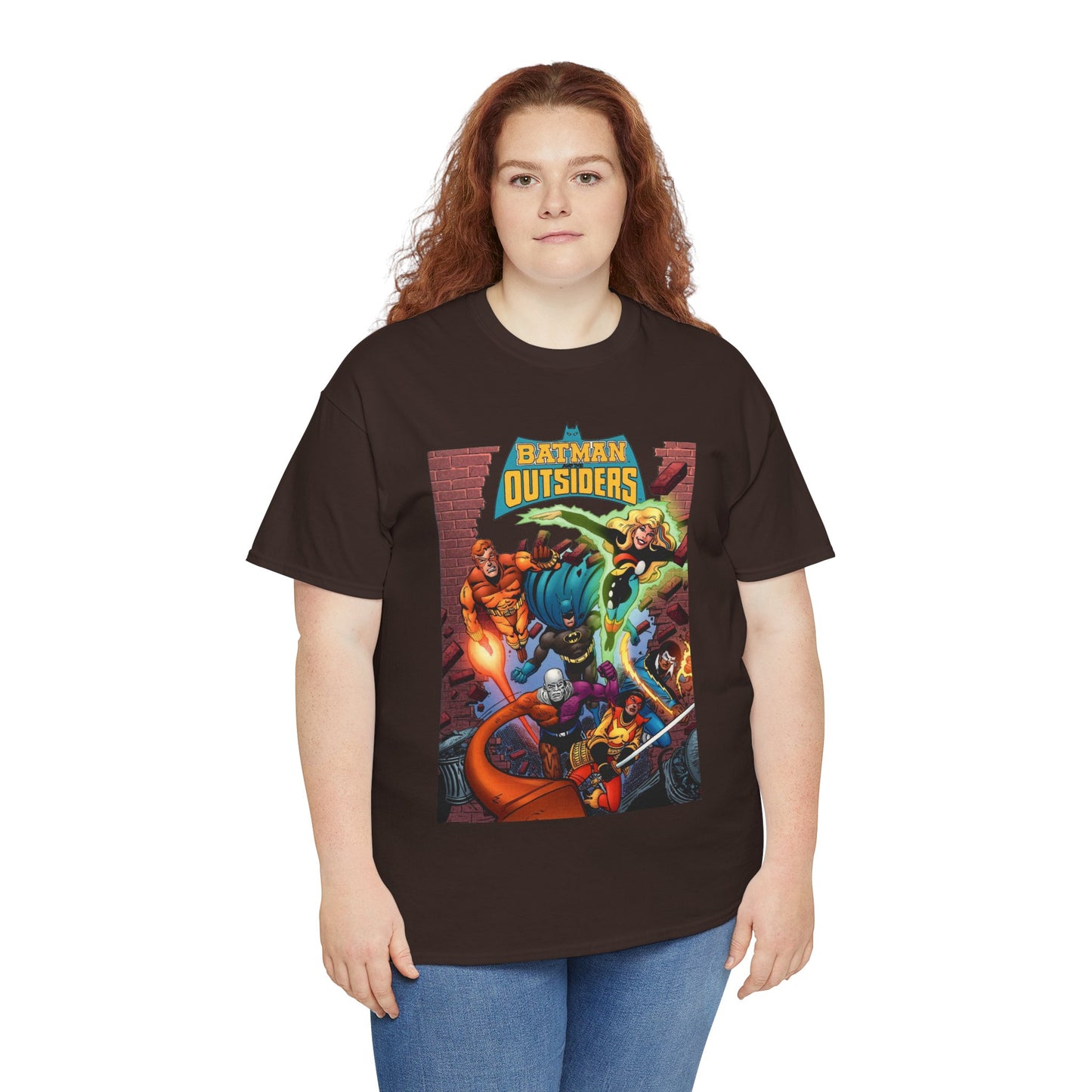 Batman & the Outsiders T-Shirt - Jim Aparo Art - Metamorpho, Katana, Halo, Black Lightning, Geo-Force - DC Comics