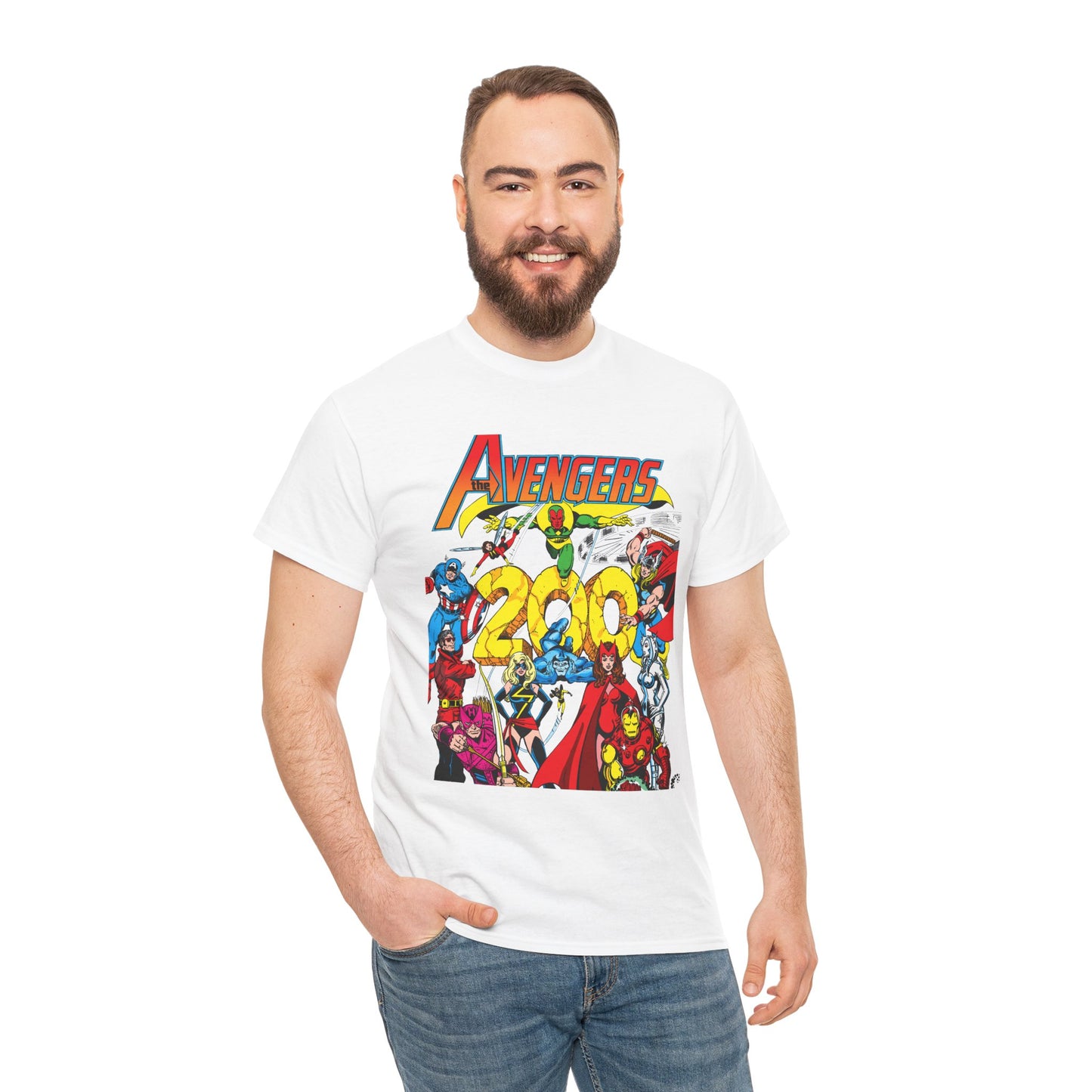 Avengers T-Shirt - George Perez Art - #200 Cover - Thor, Scarlet Witch, Iron Man, Vision, Hawkeye, Beast, Jocasta, Wasp, Captain America, Wonder Man