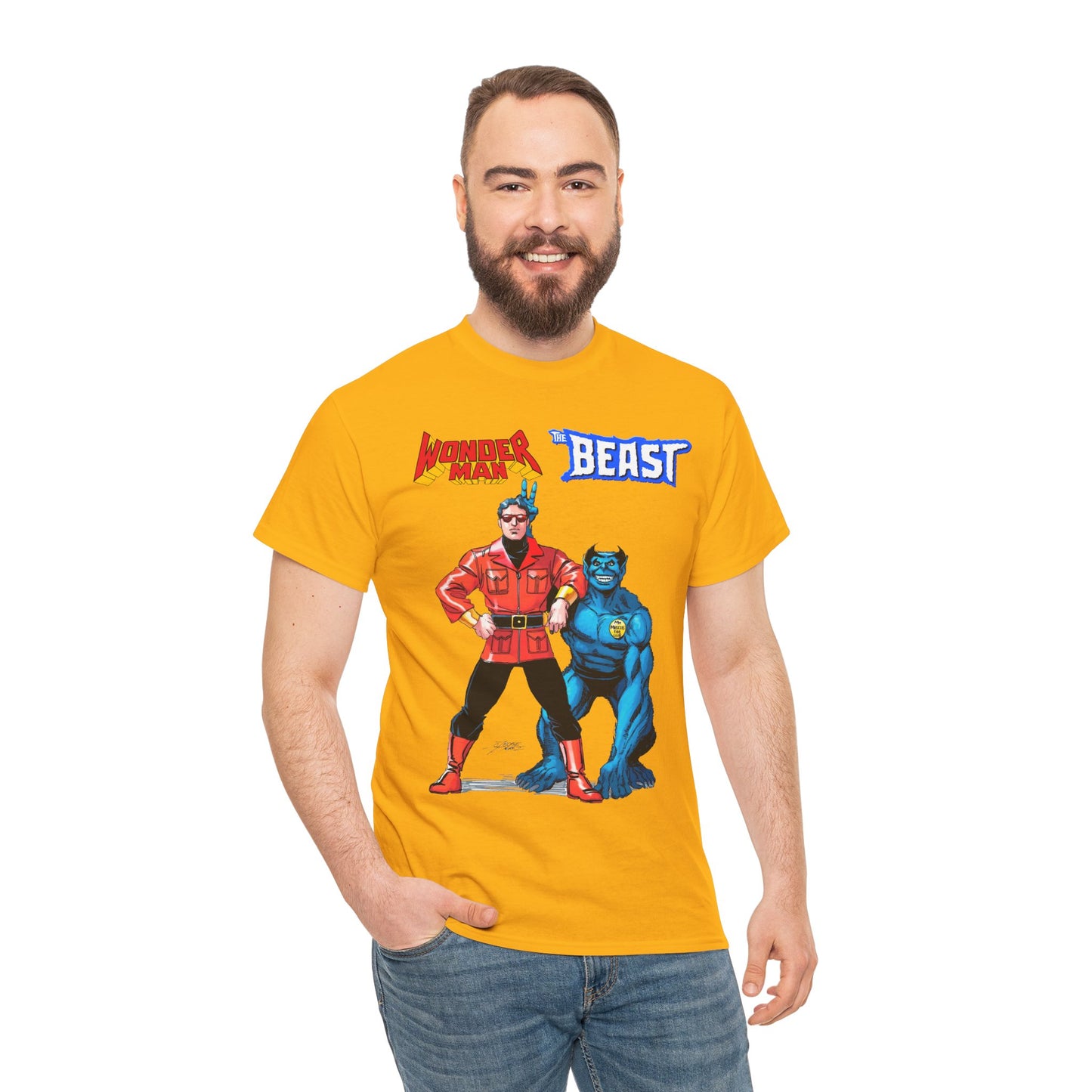 Wonder Man & Beast T-Shirt - George Perez Art - Popular Avengers, X-Men Members - Simon Williams & Hank McCoy - Marvel Comics