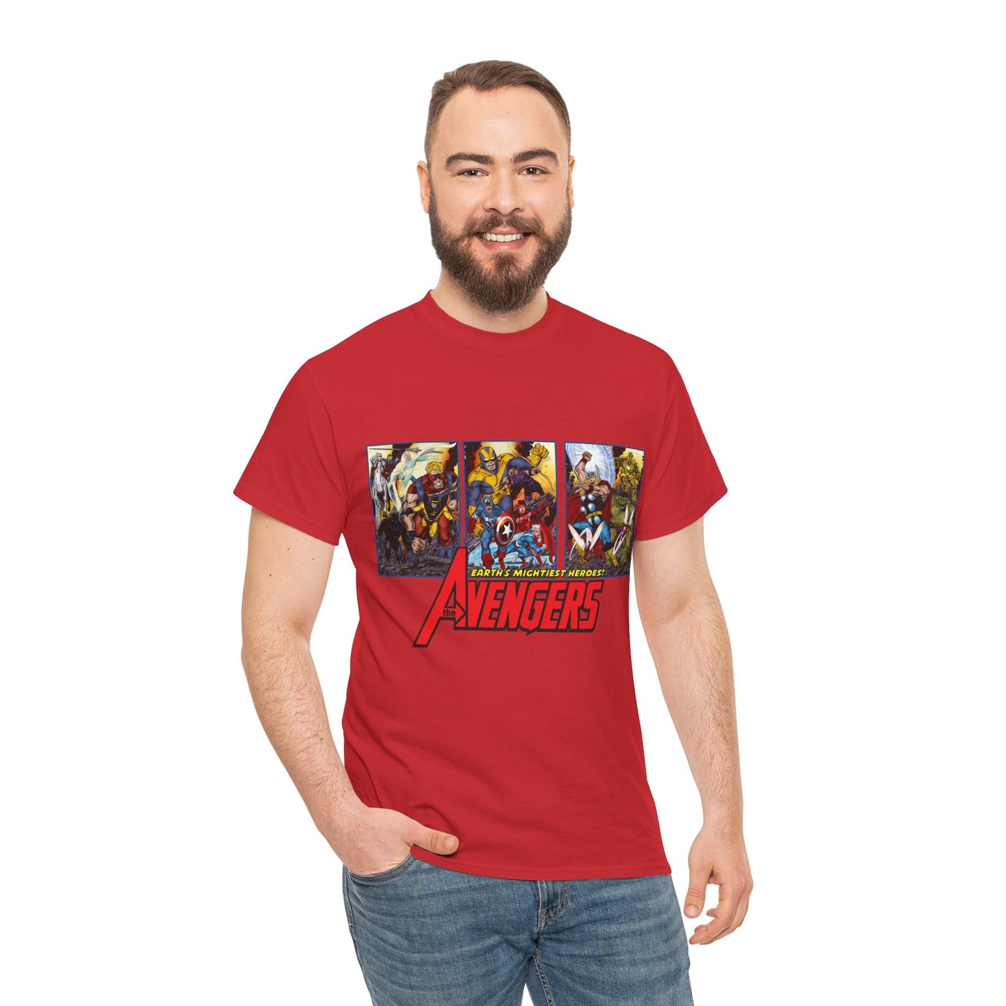 Avengers T-Shirt - John Byrne Art - Thor, Captain America, Iron Man, Hulk, Scarlet Witch, Wasp, Quicksilver, The Black Knight - Marvel Comics