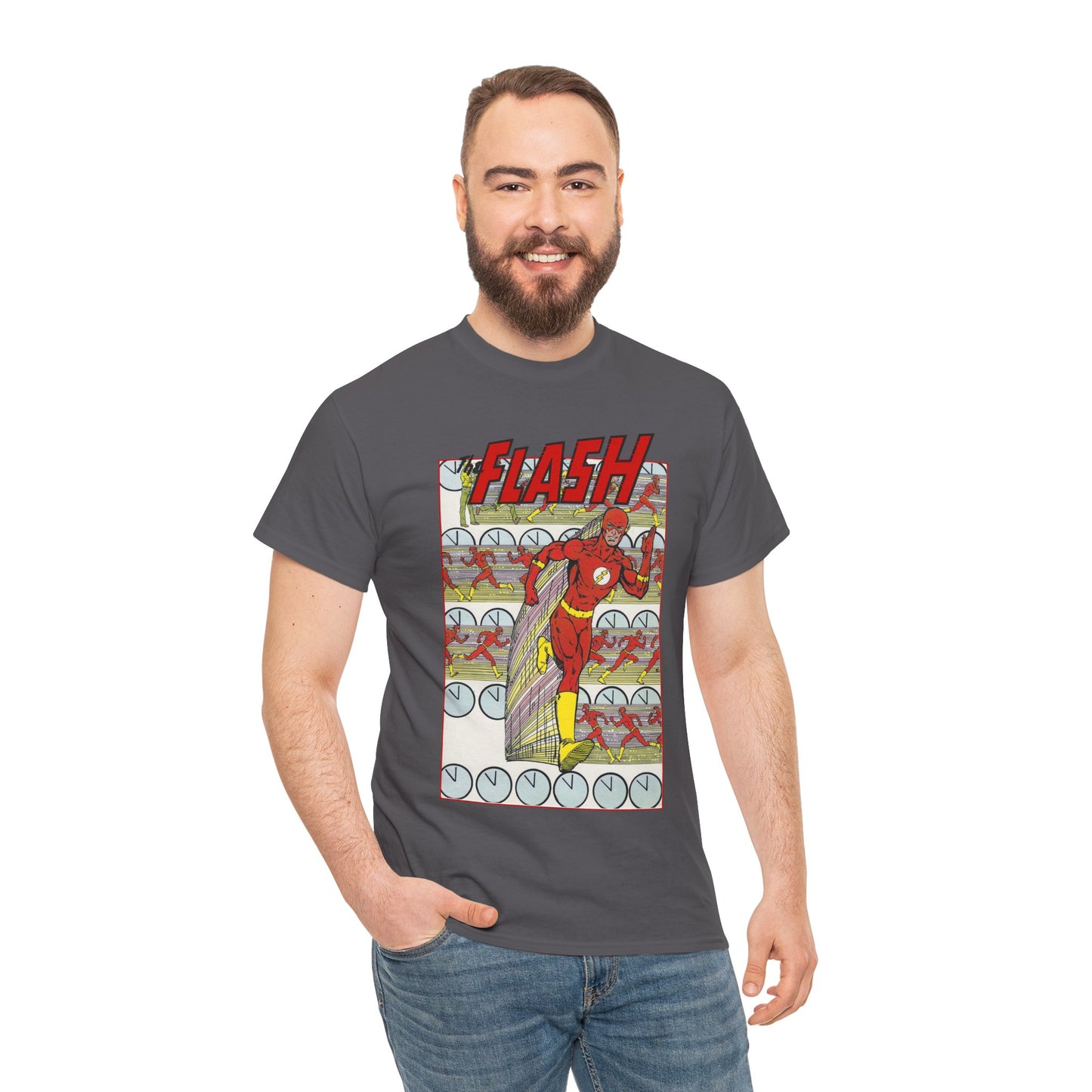 Flash T-Shirt - George Perez Art - JLA Postcard Set - 1980s Art - Justice League of America Satellite Era - Barry Allen, the Fastest Man Alive - DC Comics