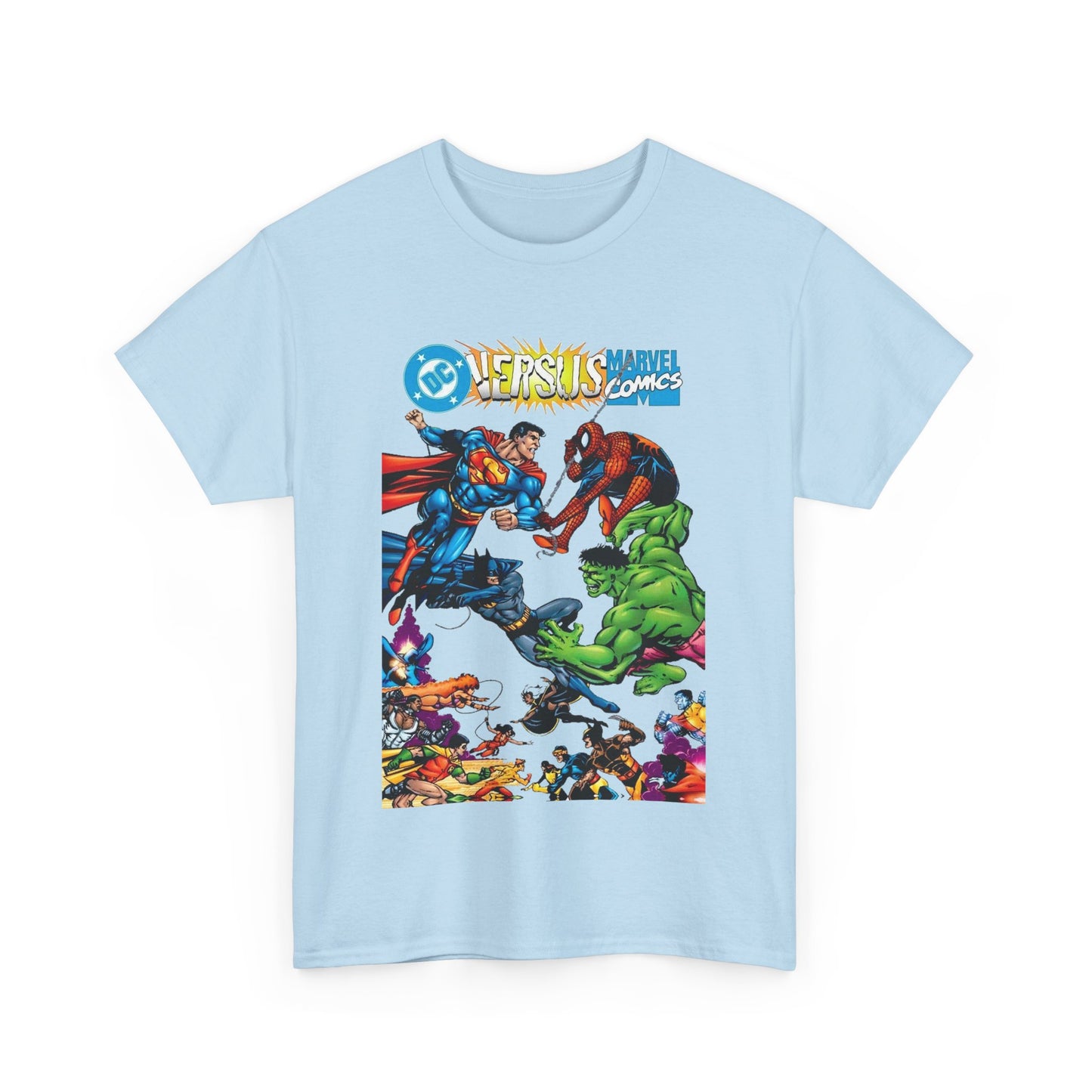 DC Comics Vs Marvel Comics T-Shirt - George Perez Art - Superman, Hulk, Batman, Spider-man, X-Men, New Teen Titans