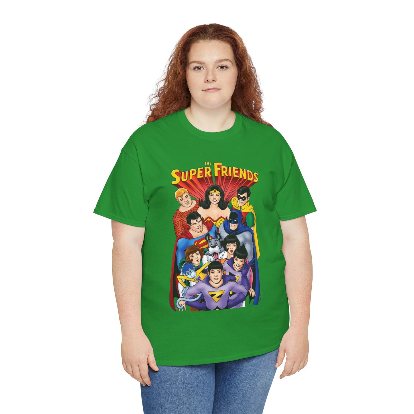 Super Friends T-Shirt - Kevin Maguire Art - Wonder Twins, Gleek, Superman, Wonder Woman Batman - DC Comics - Based on 1970s Hanna-Barbera Cartoon