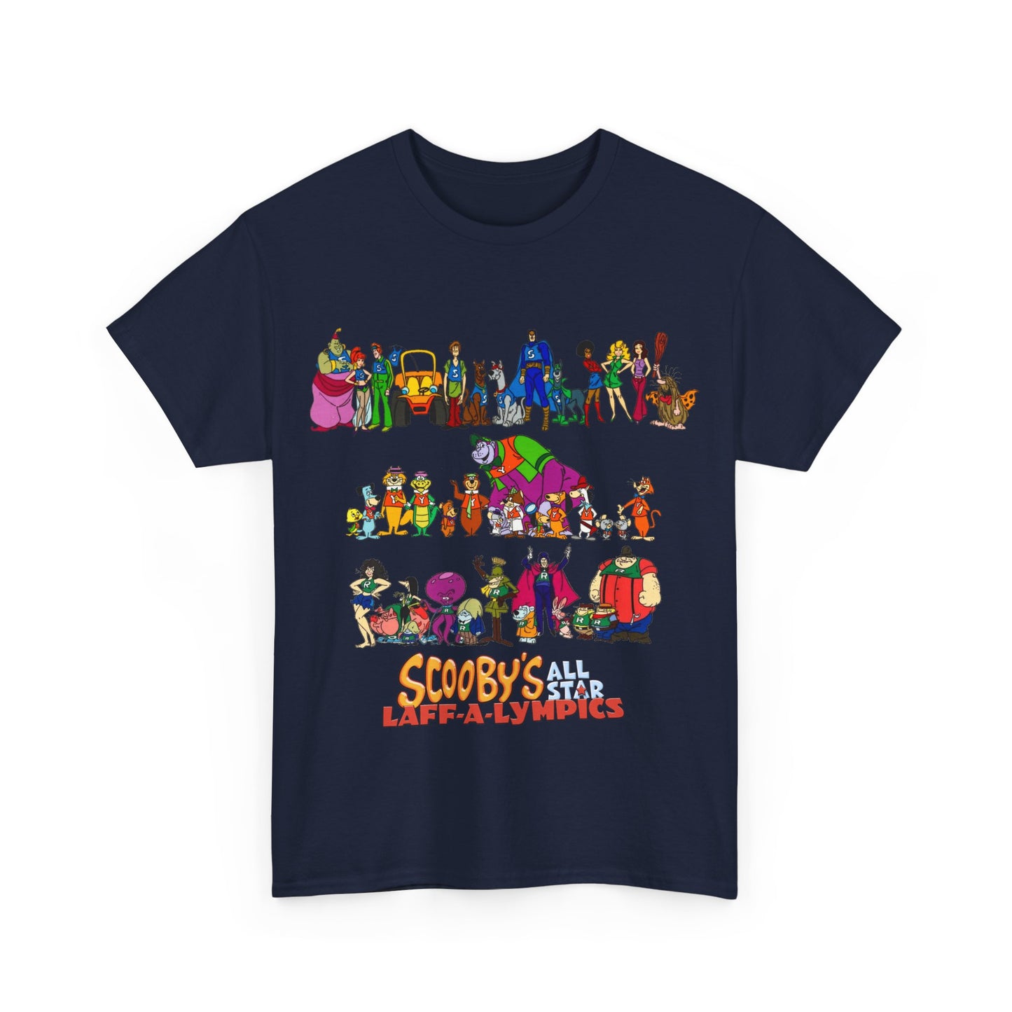 Scooby's All-Star Laff-A-Lympics T-Shirt - Hanna-Barbera Cartoon - Speed Buggy, Yogi Bear, Grape Ape, Scooby Dum, Shaggy, Wally Gator