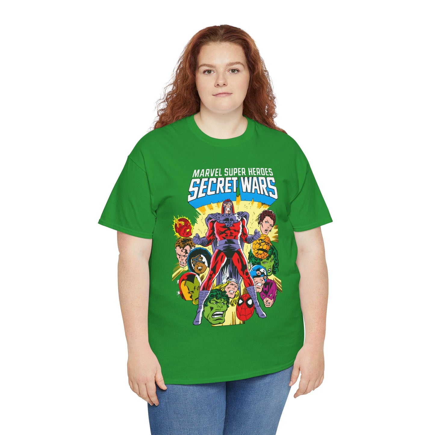 Marvel Super Heroes Secret Wars T-Shirt - Magneto, Captain America, Iron Man, She-Hulk, Hulk, Human Torch, Captain Marvel, Hawkeye - Marvel Comics